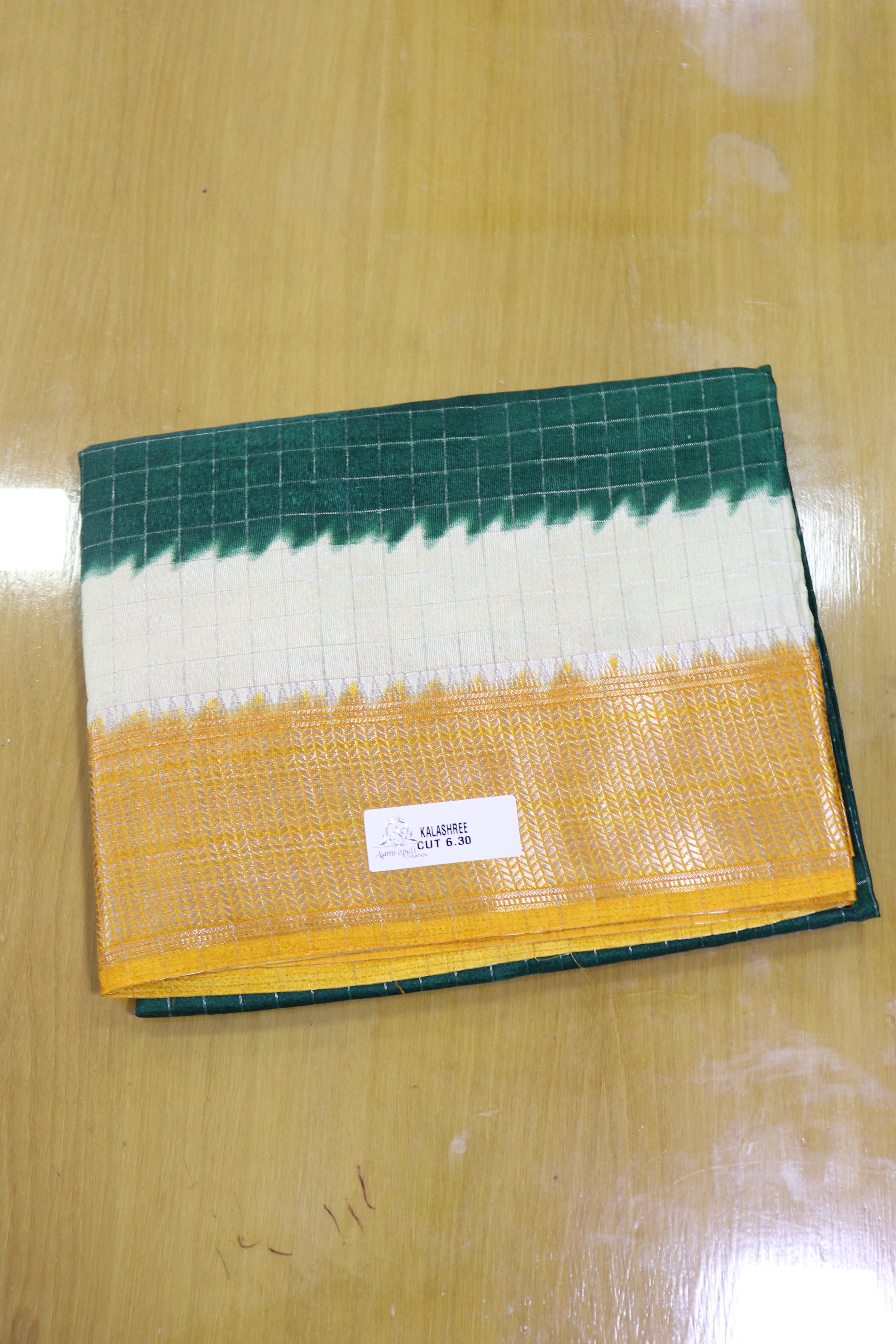 Green checked art silk saree