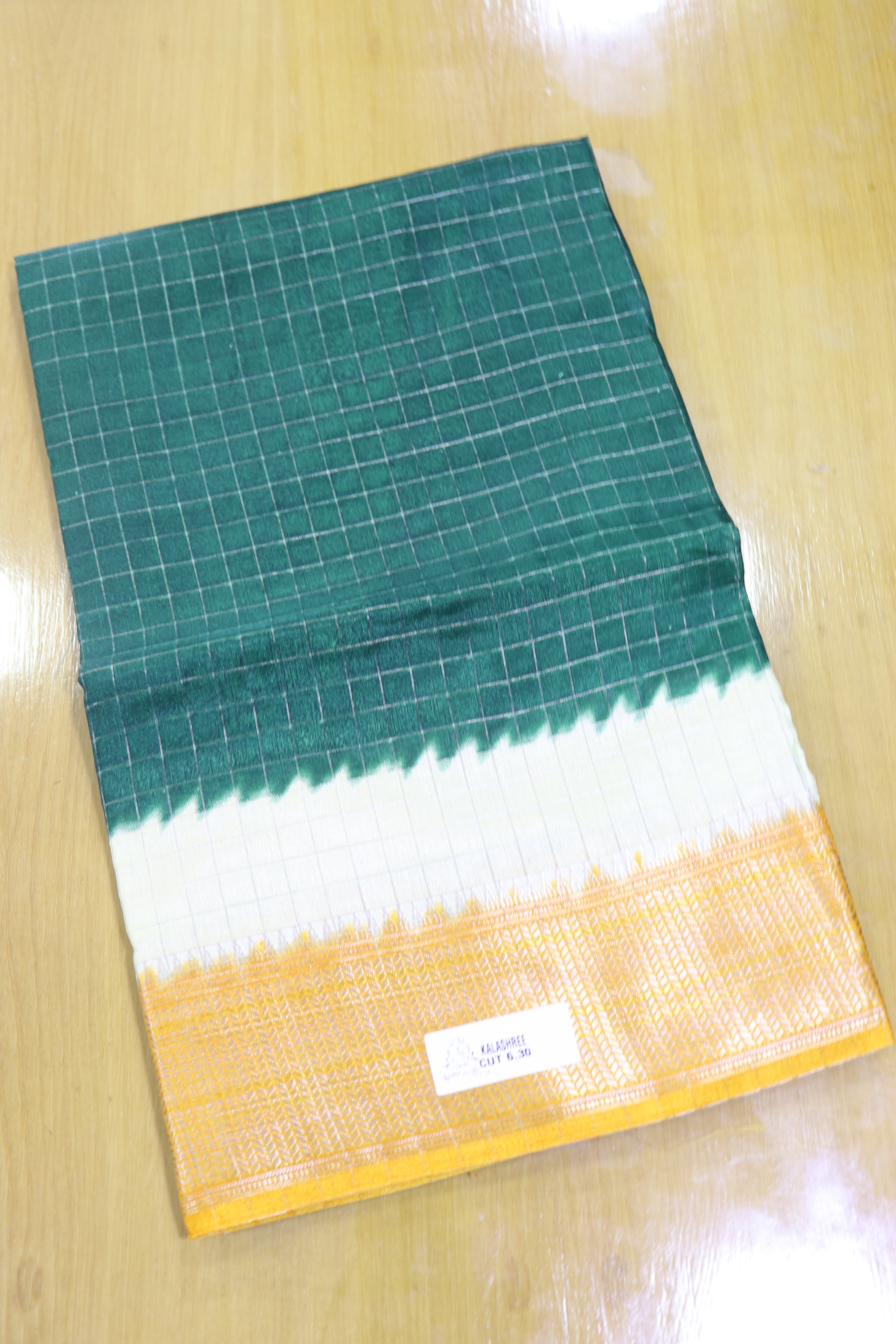 Green checked art silk saree