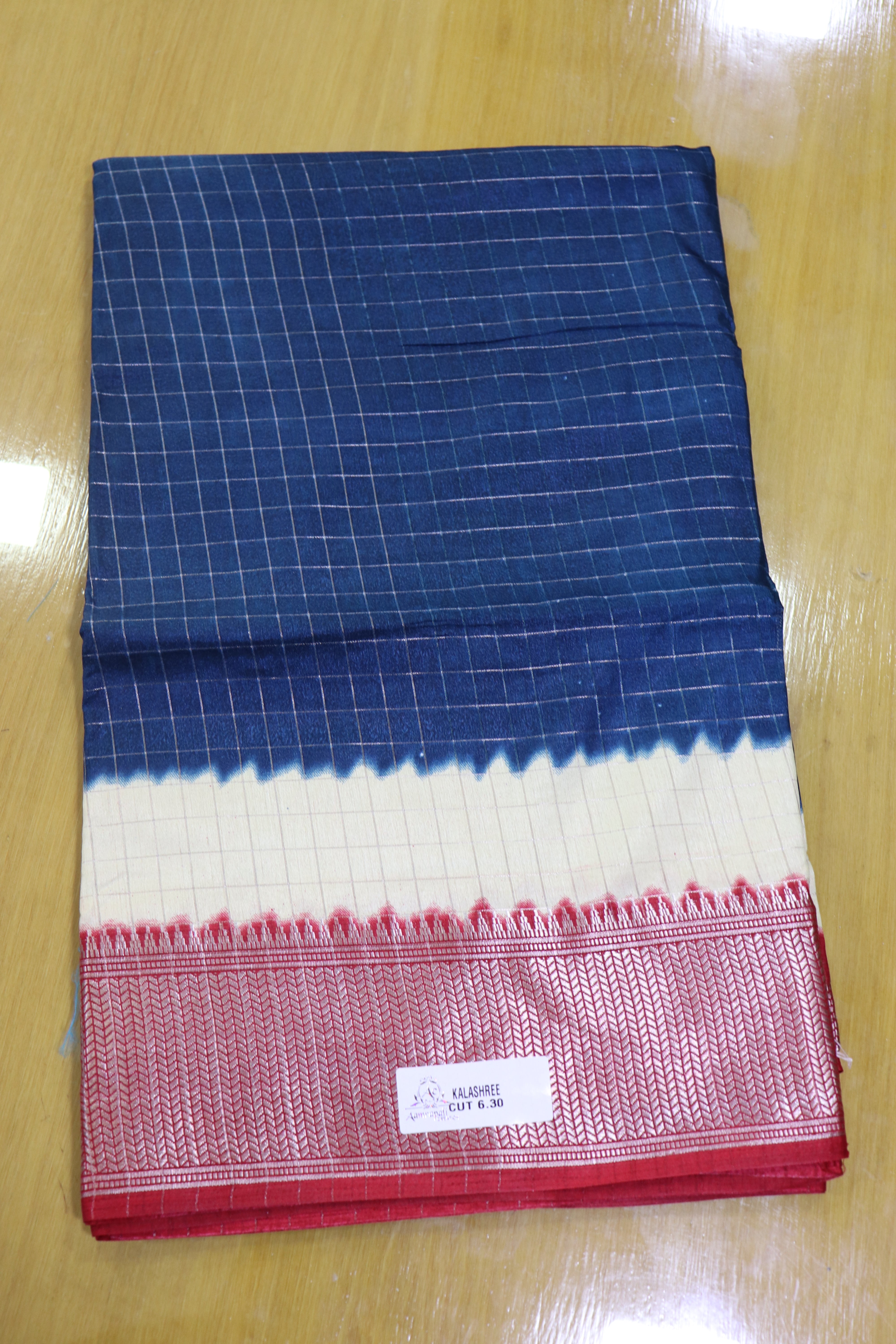 Navy blue checked art silk saree