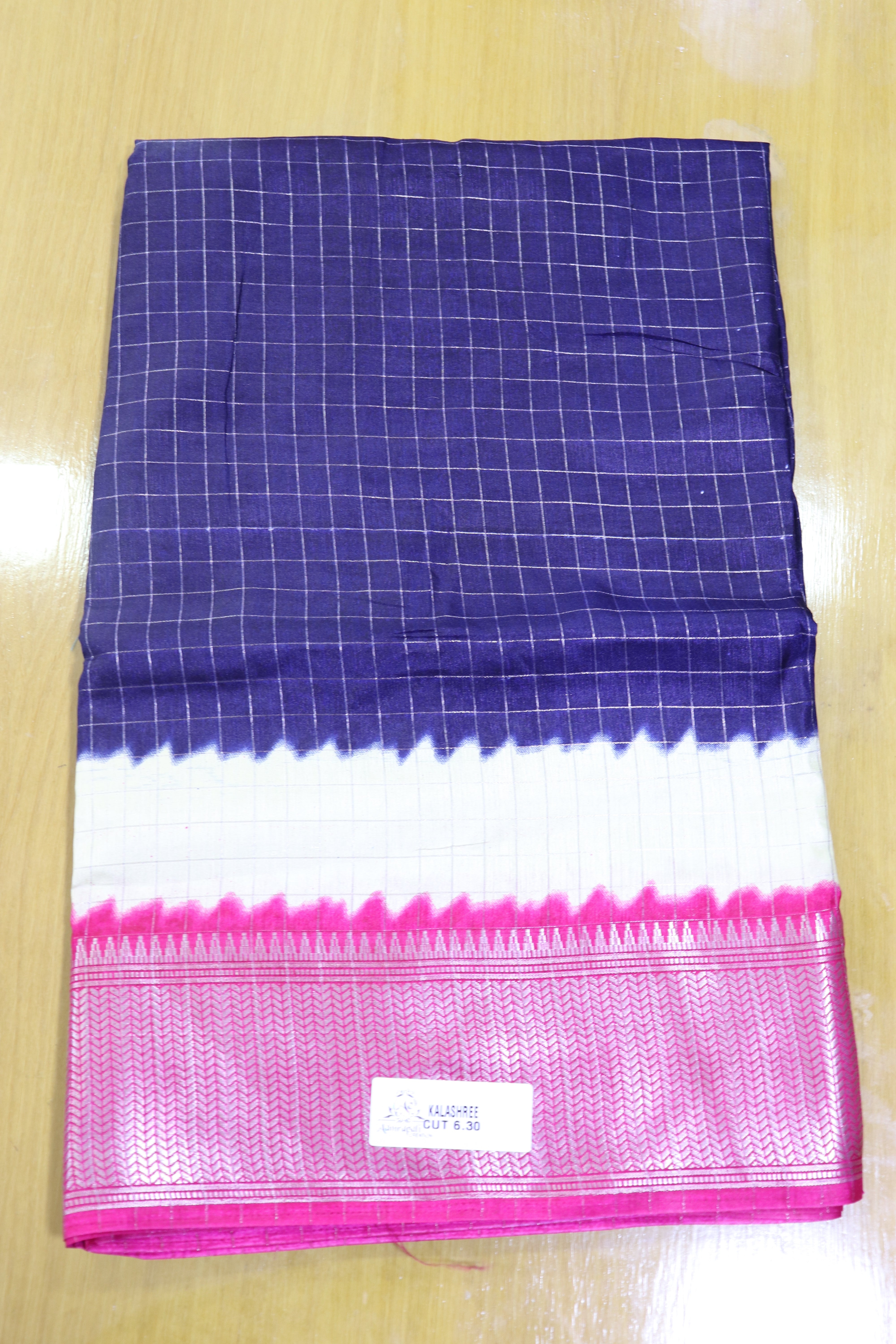 Royal Blue checked art silk saree