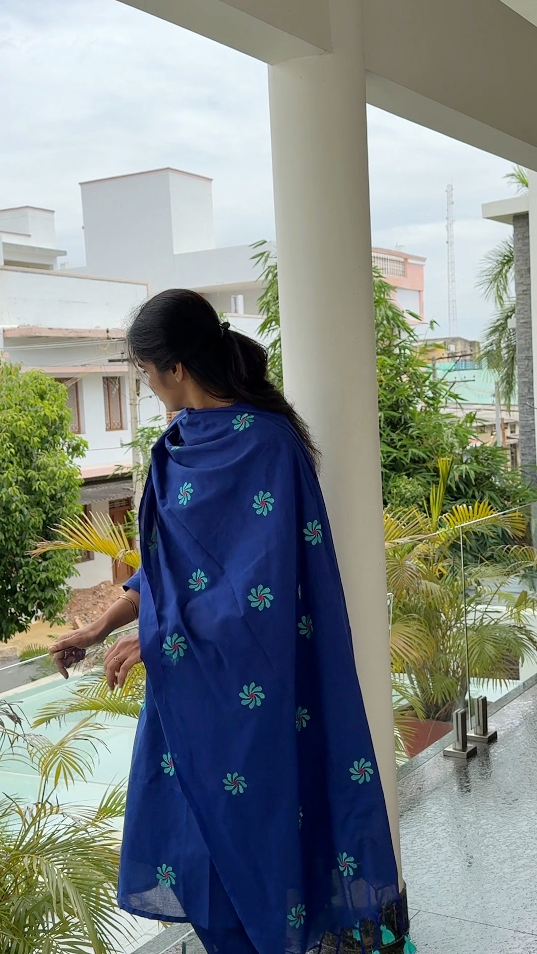 Moonlit Blue Floral Cotton Salwar Set
