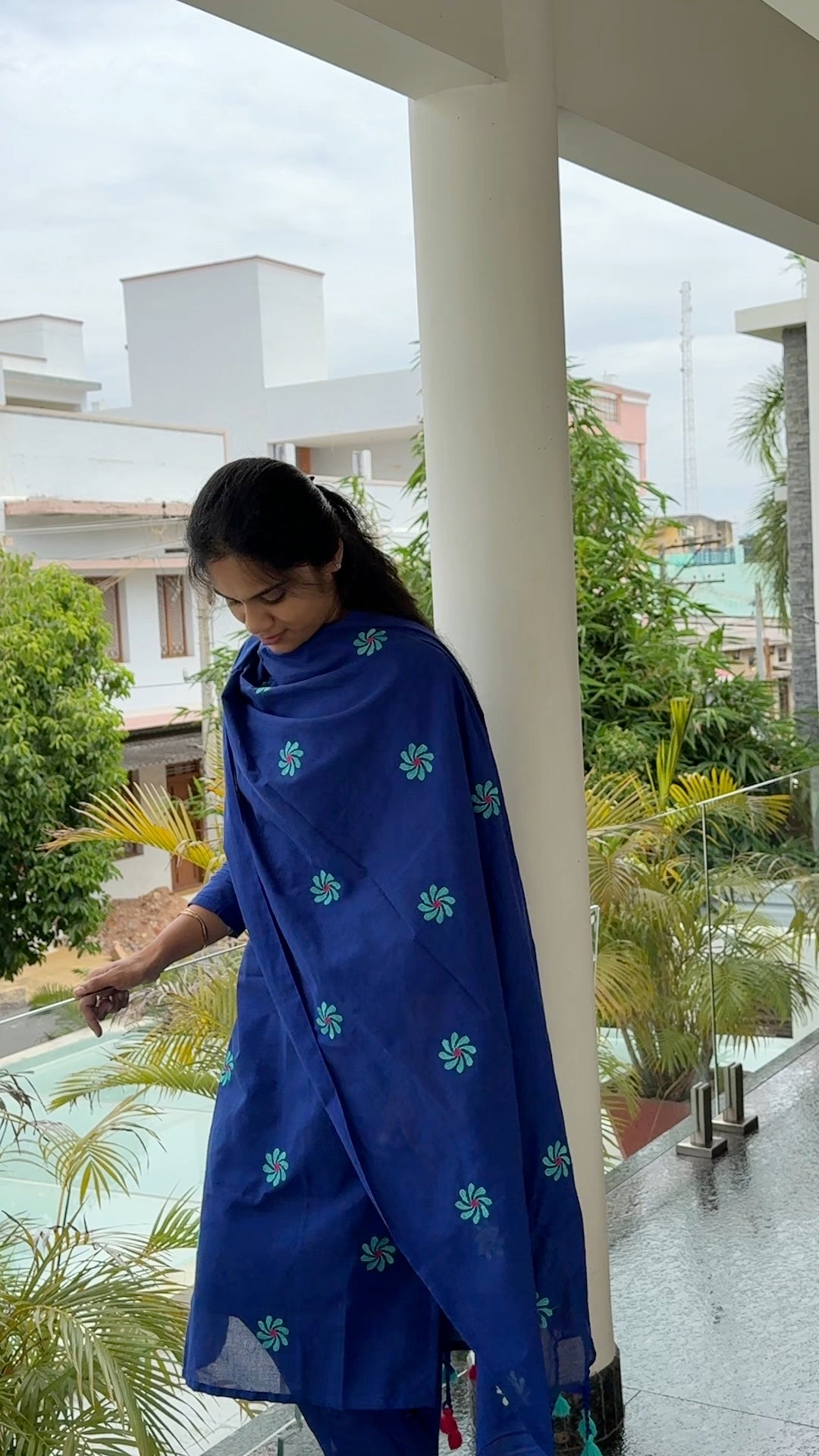 Moonlit Blue Floral Cotton Salwar Set