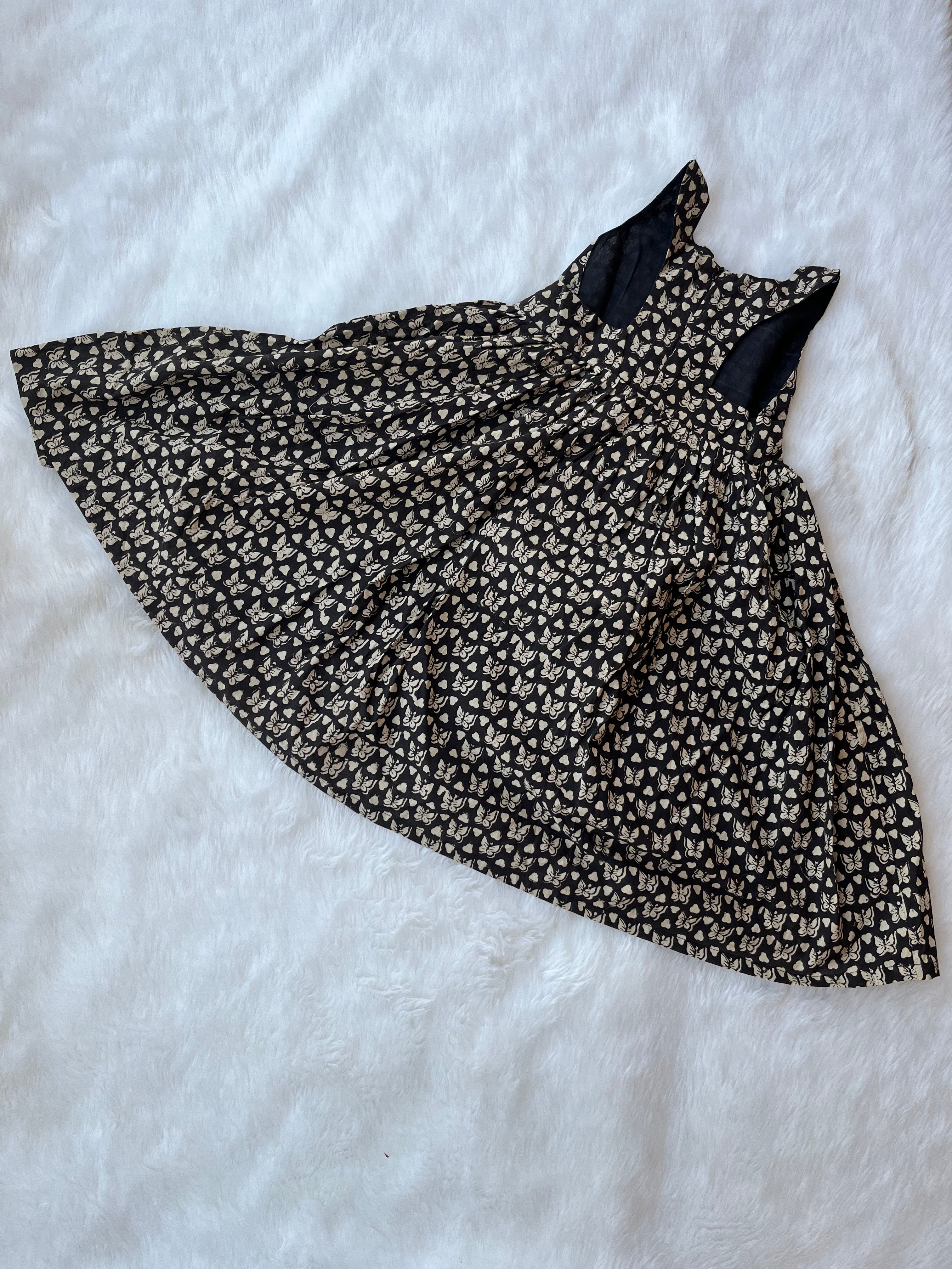 Black Butterfly Print Frock for Girls