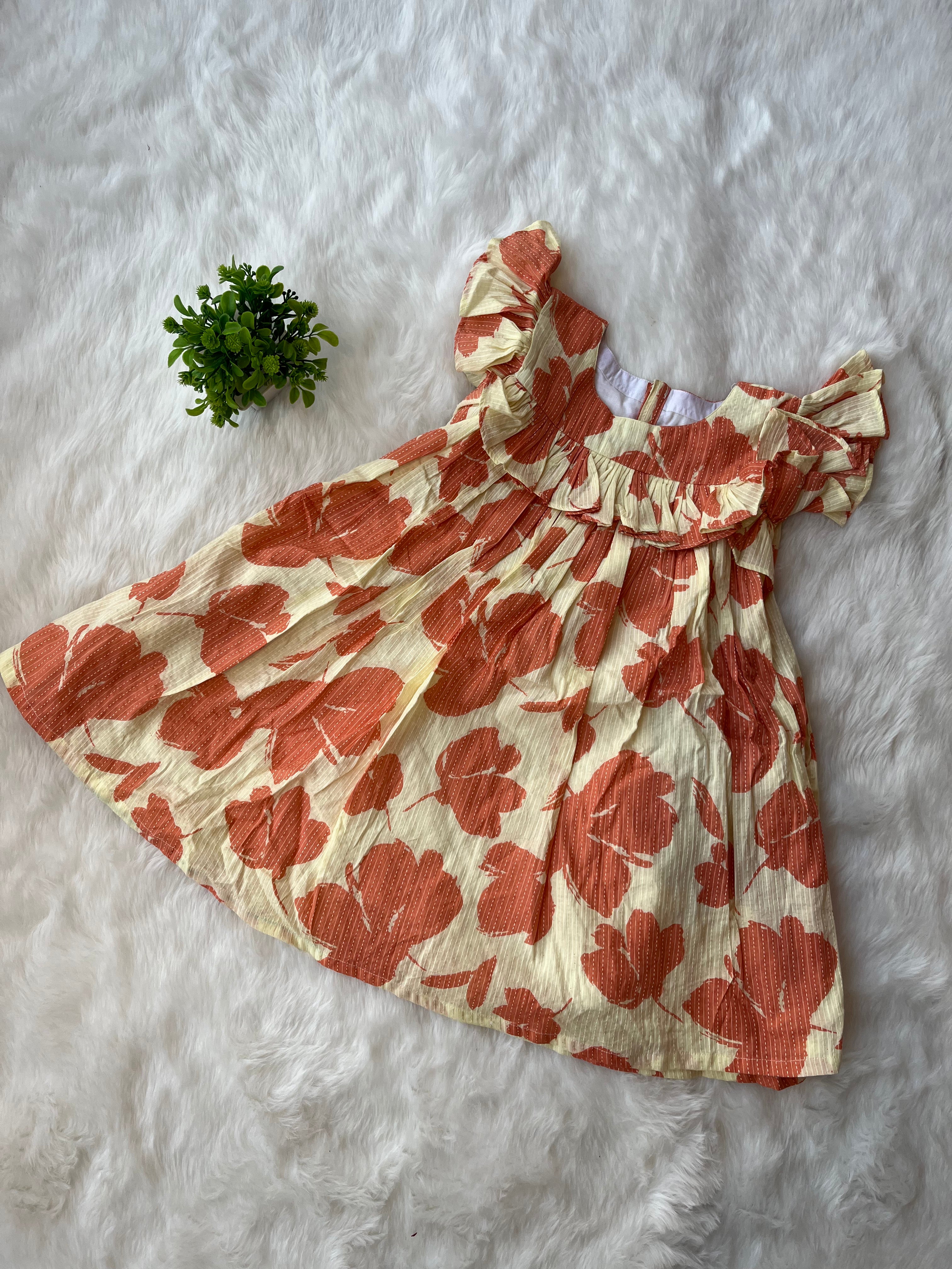 Floral Orange Frock for Girls