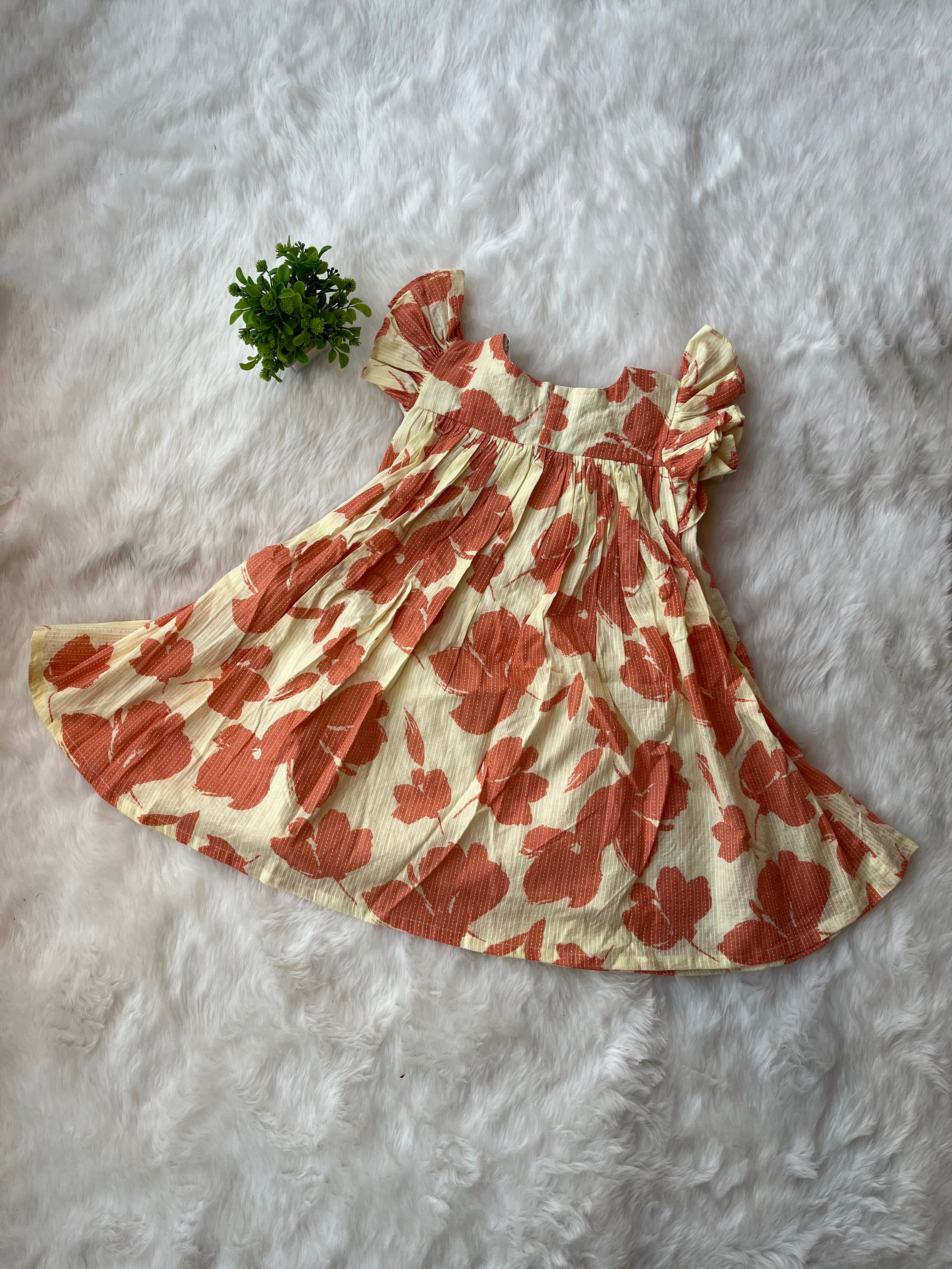 Floral Orange Frock for Girls
