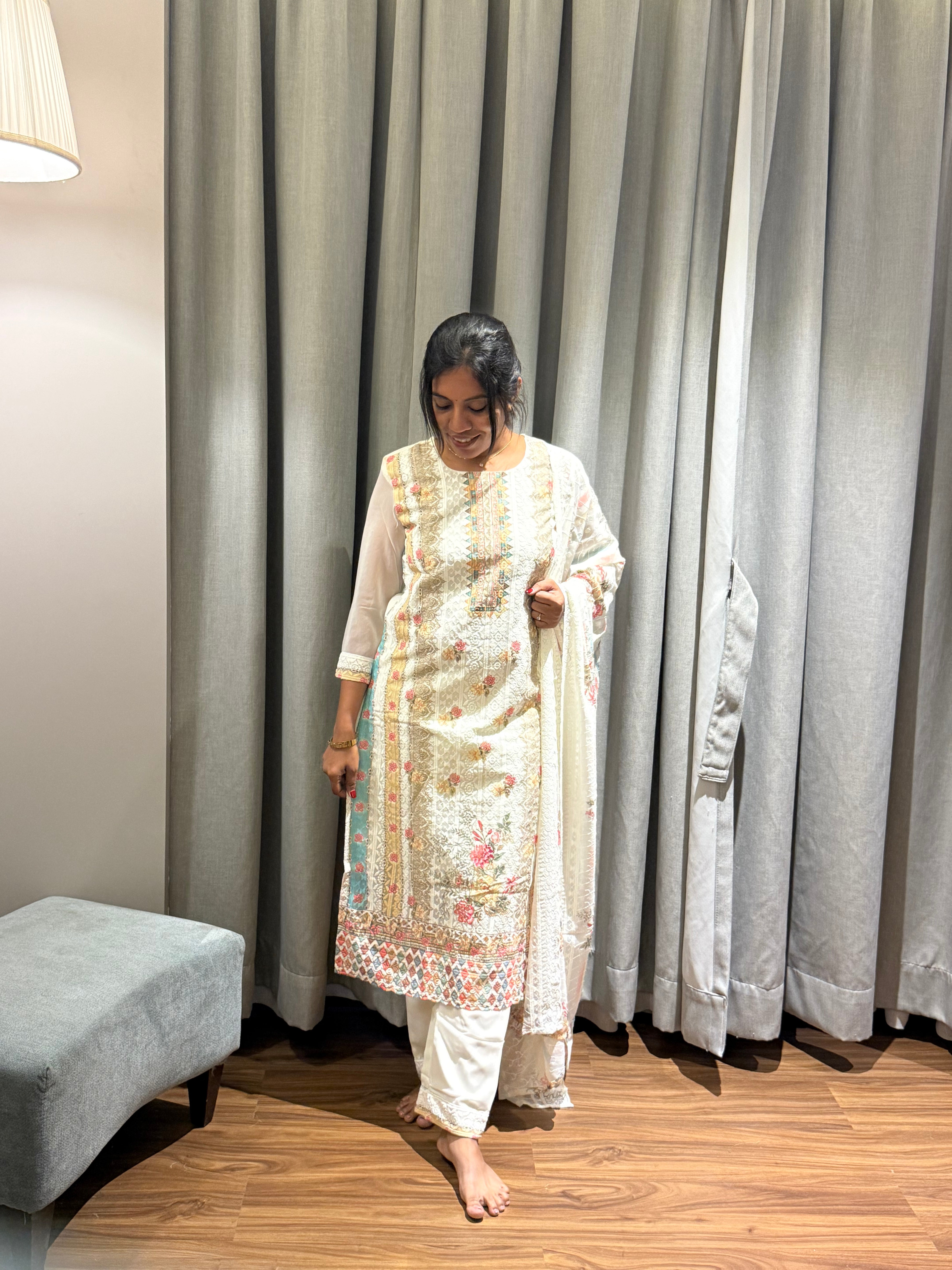 White Floral 3pcs Salwar Set
