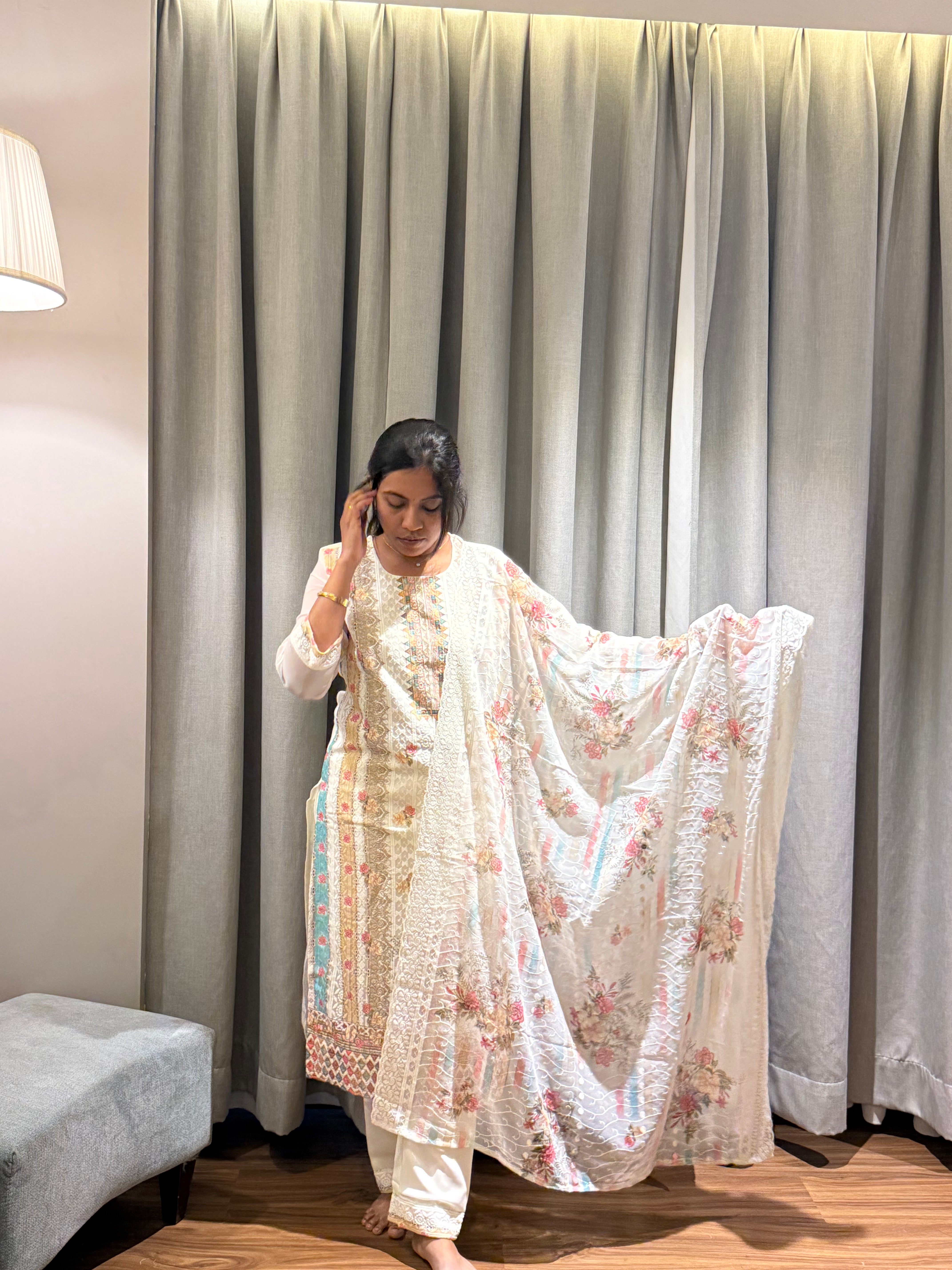 White Floral 3pcs Salwar Set