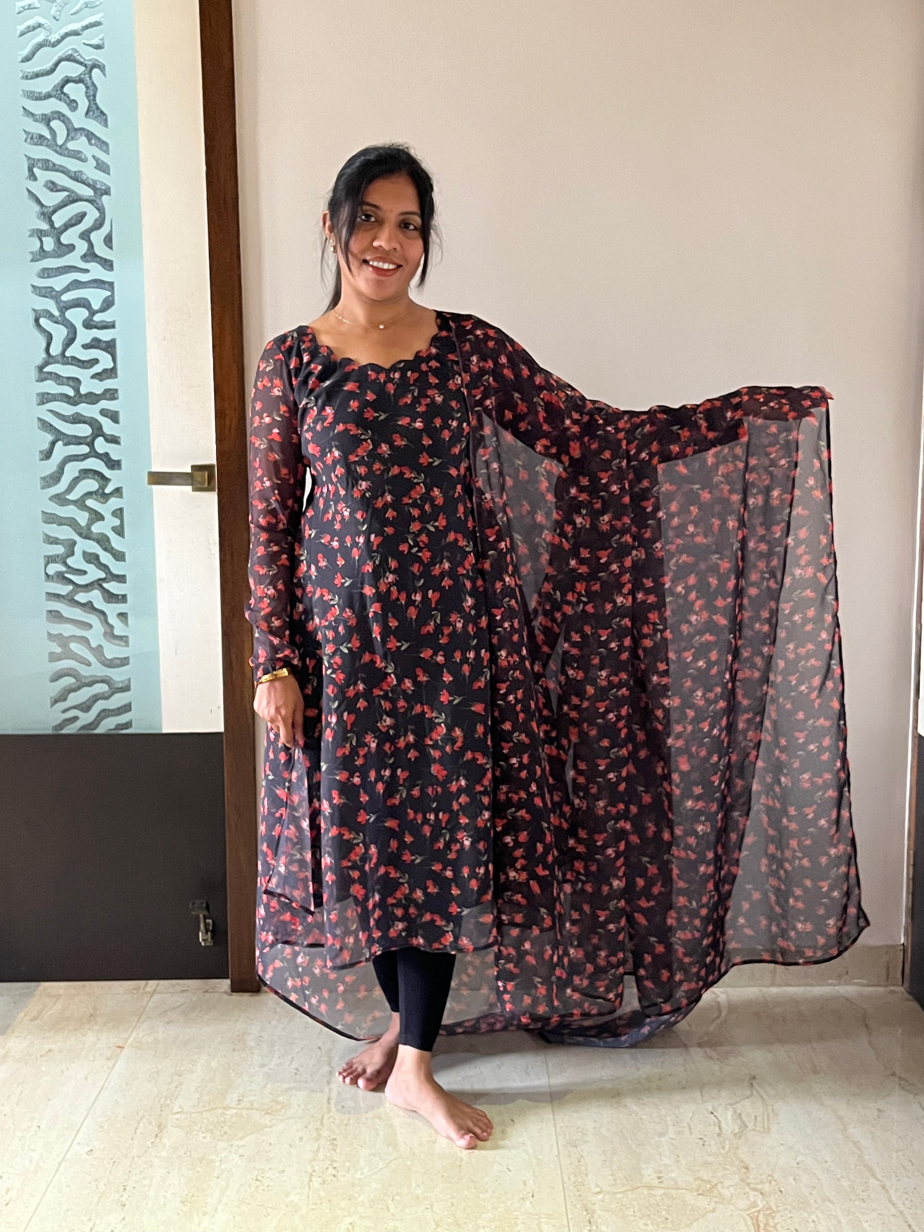 Black Floral Anarkali & Duppata