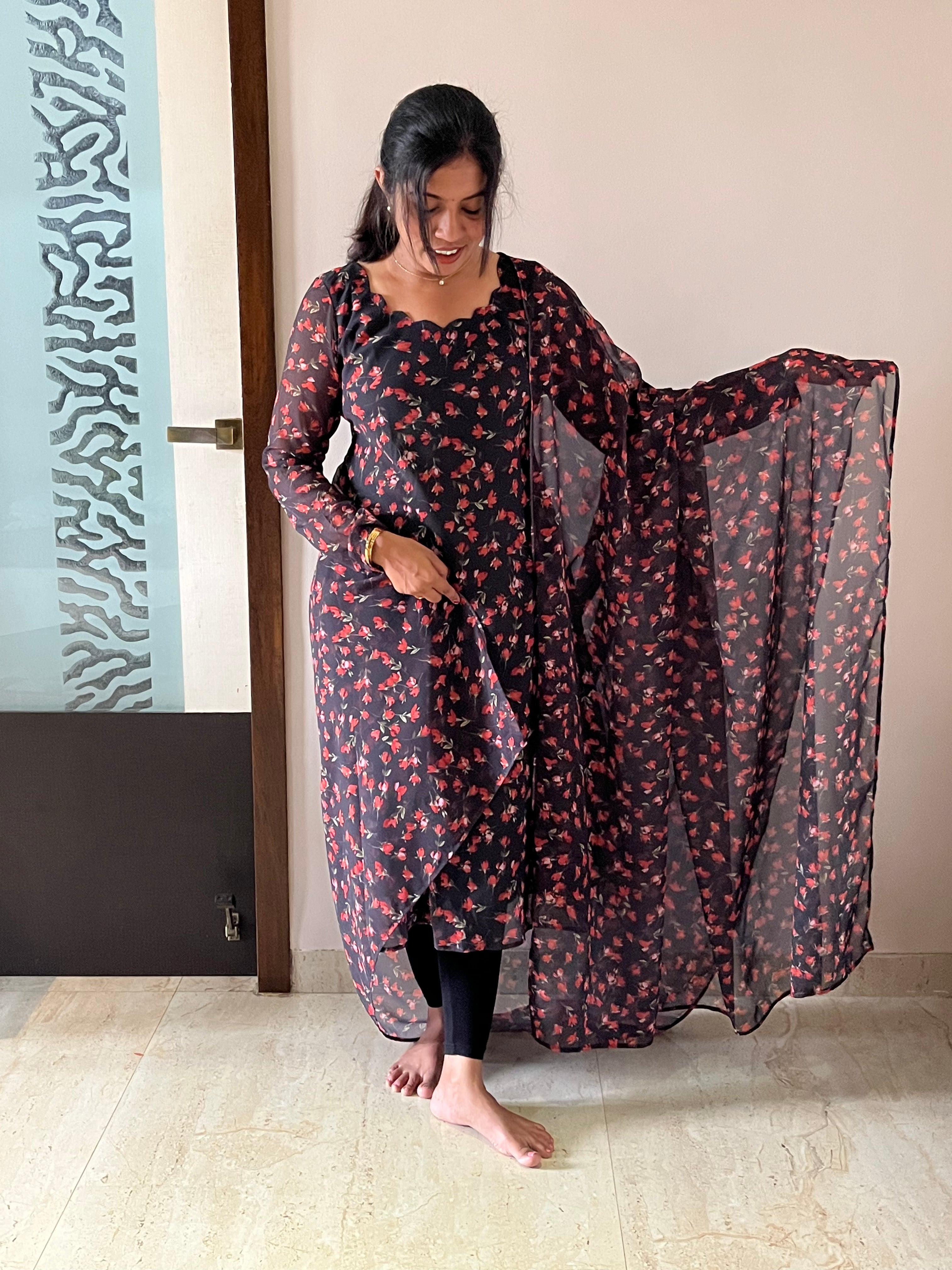 Black Floral Anarkali & Duppata