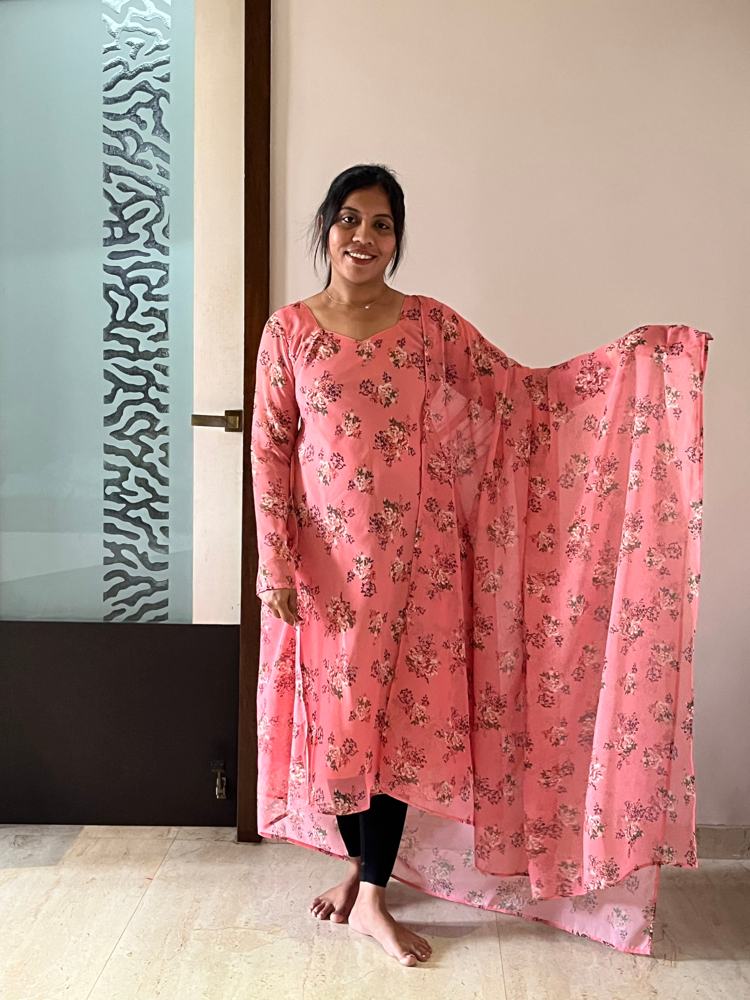 Pink Floral Anarkali & Duppata