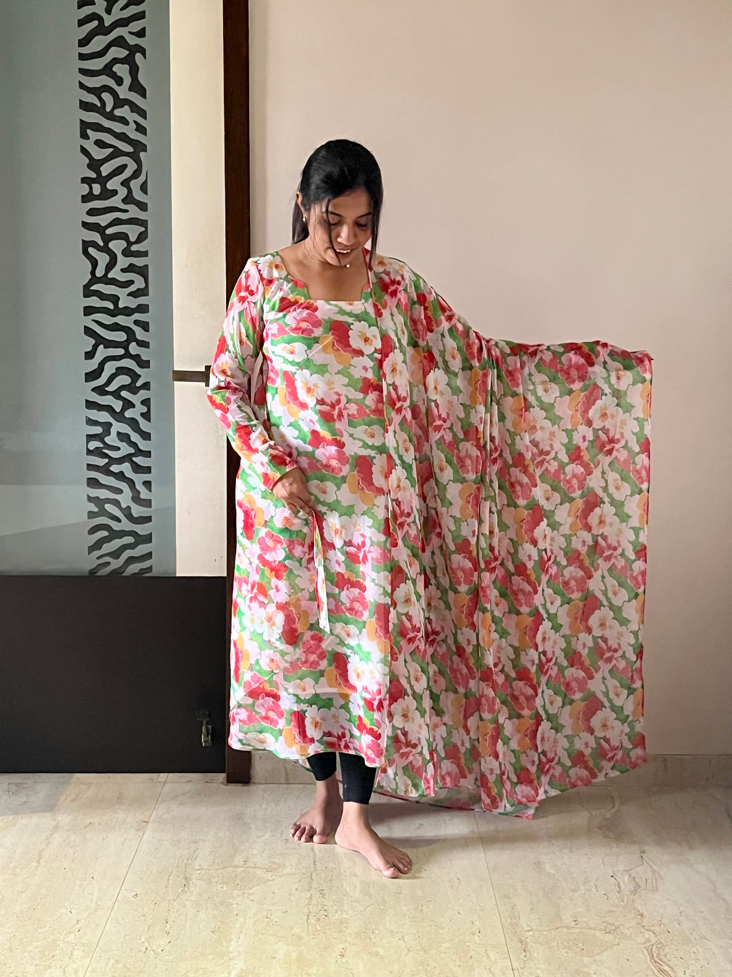 White Floral Anarkali & Duppata