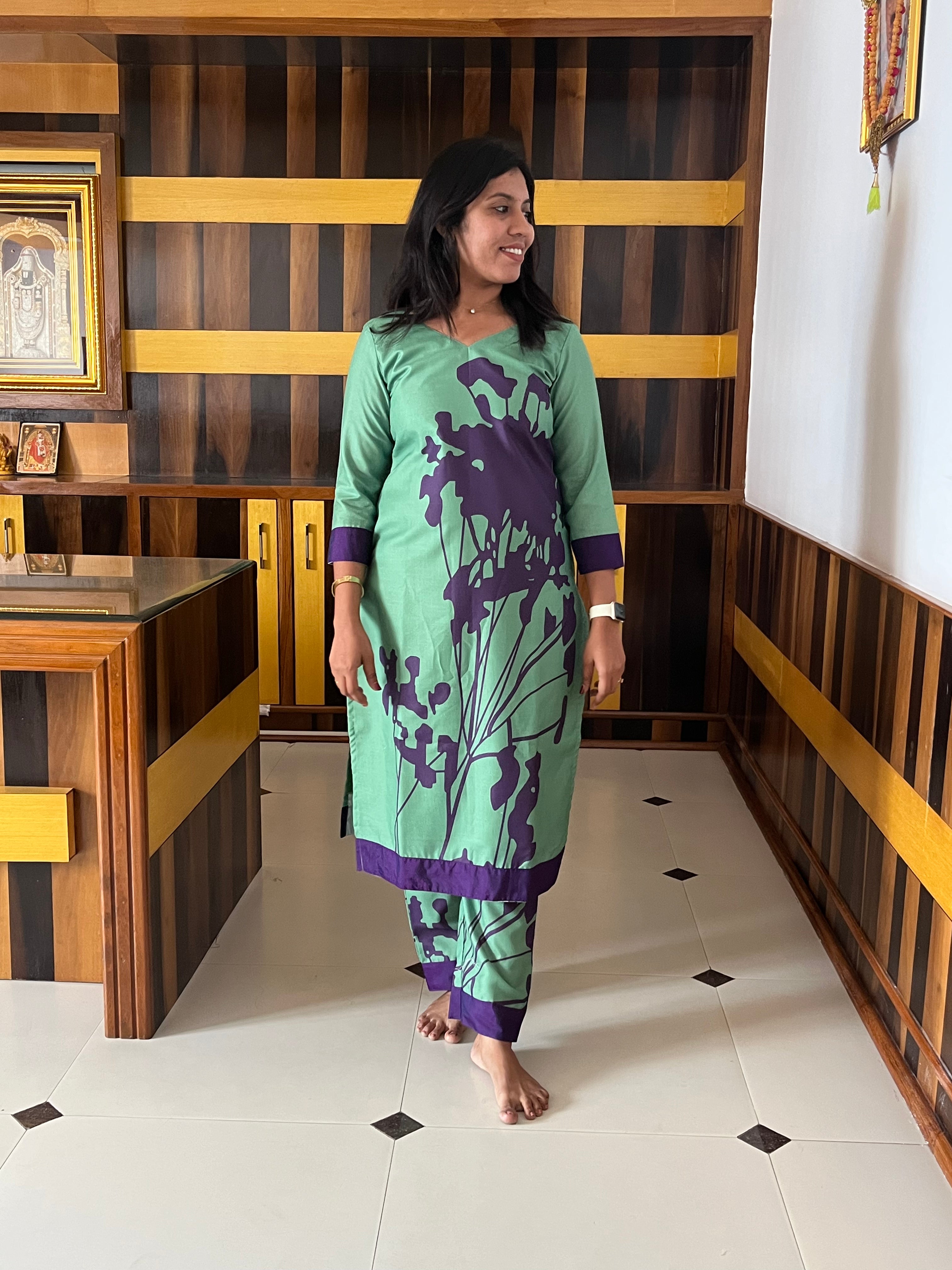 Green Floral Cotton Co-Ord Set