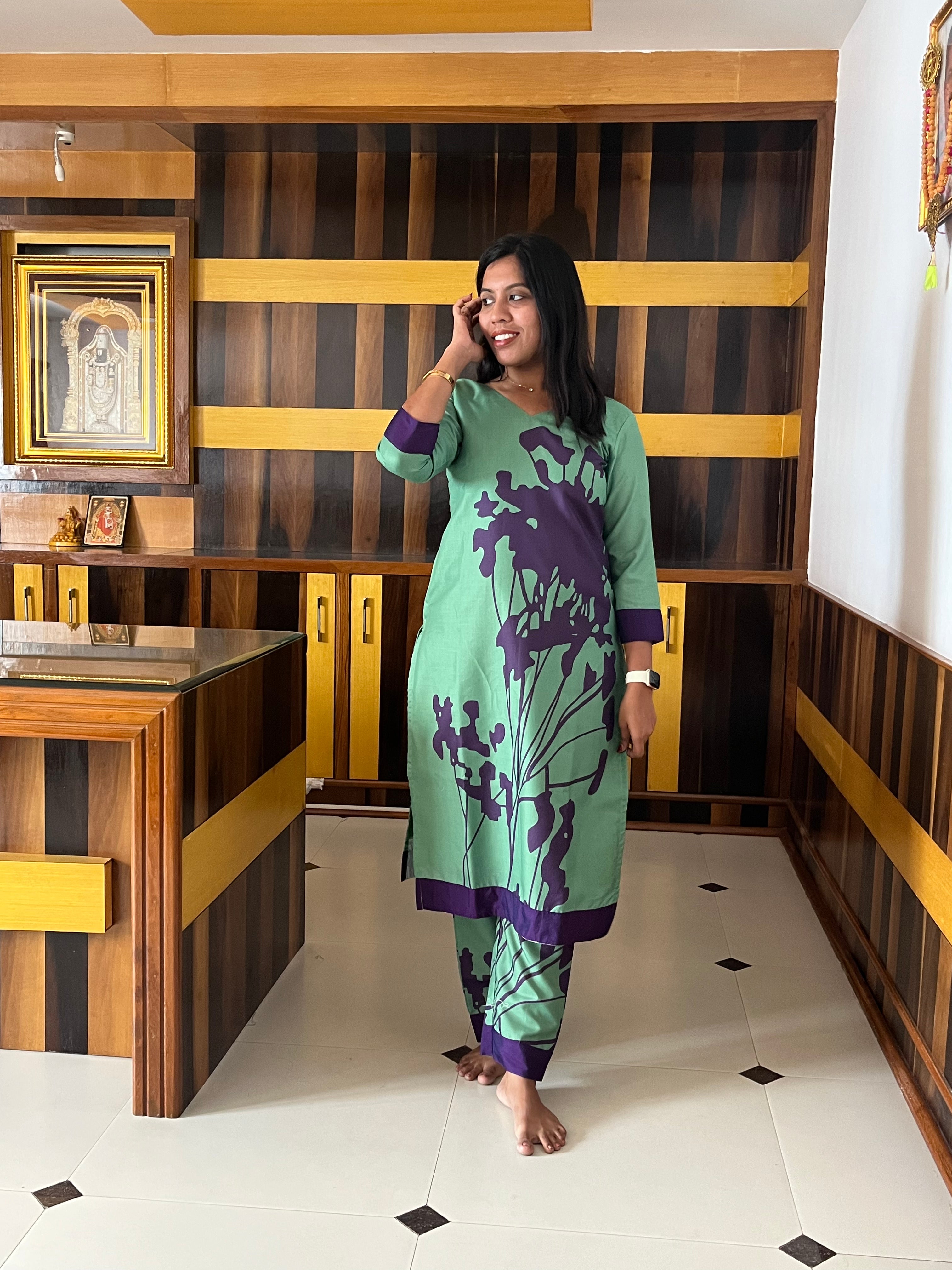 Green Floral Cotton Co-Ord Set