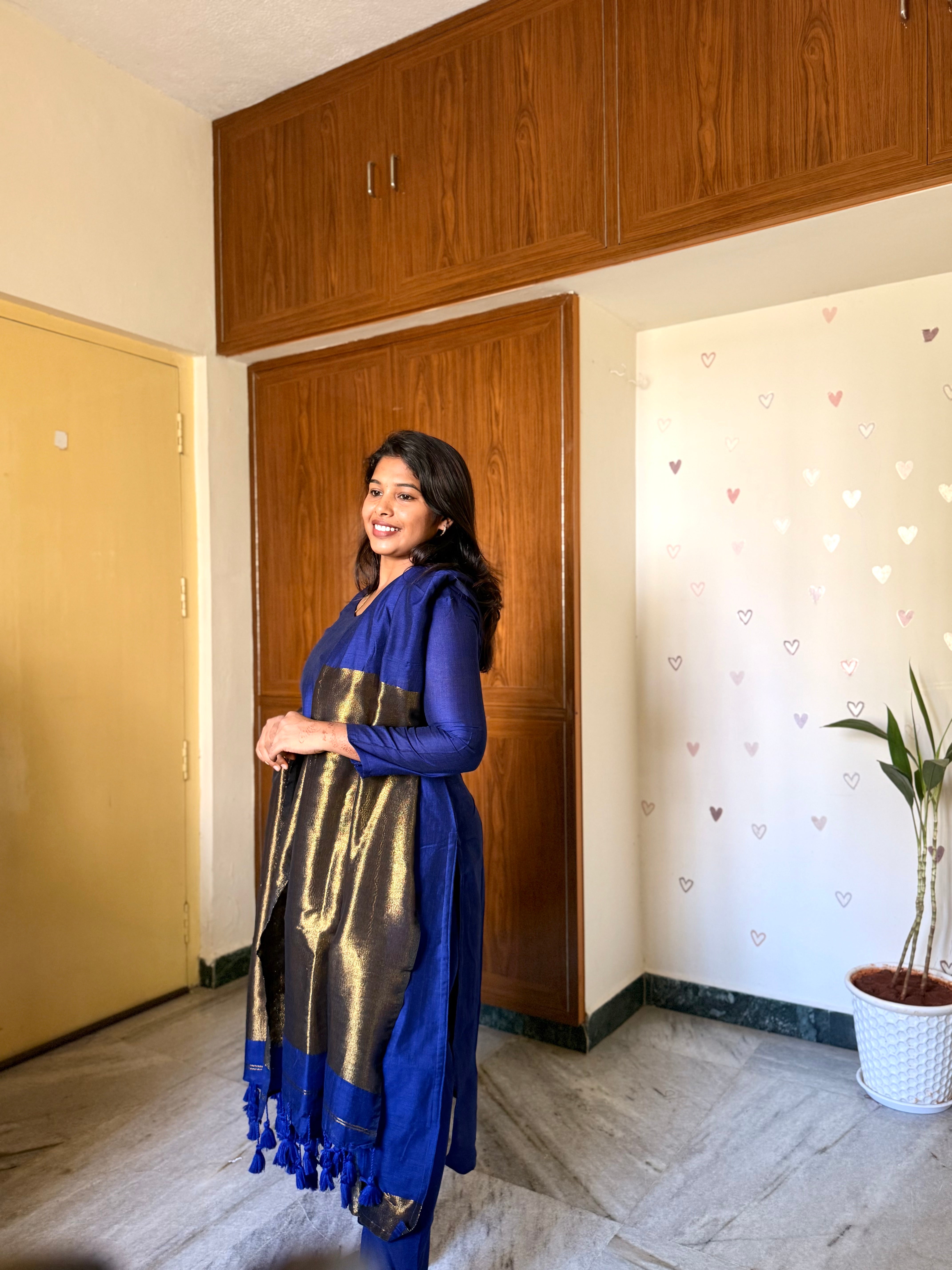 Royal Blue & Gold Elegance cotton 3 pcs set