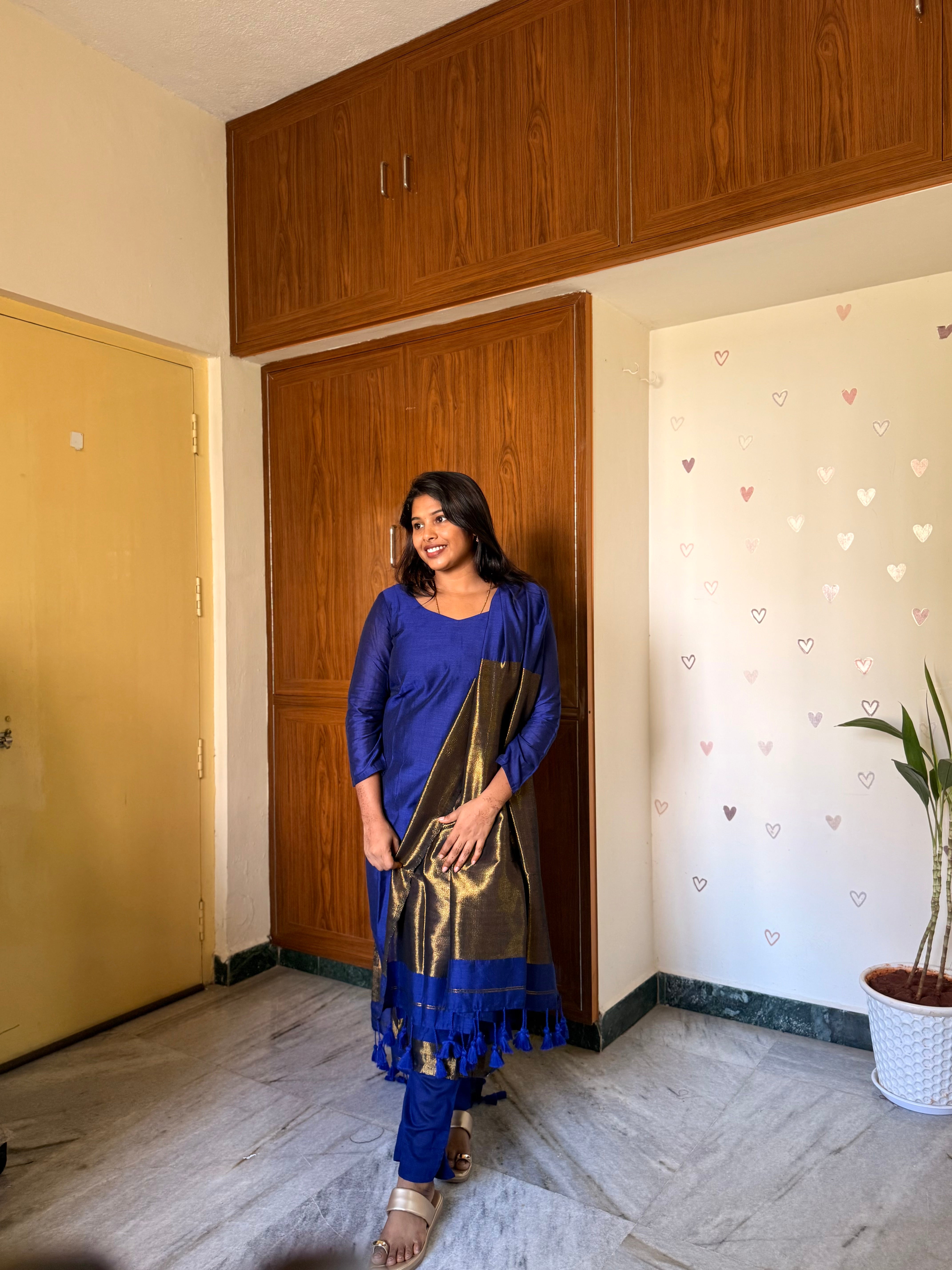 Royal Blue & Gold Elegance cotton 3 pcs set