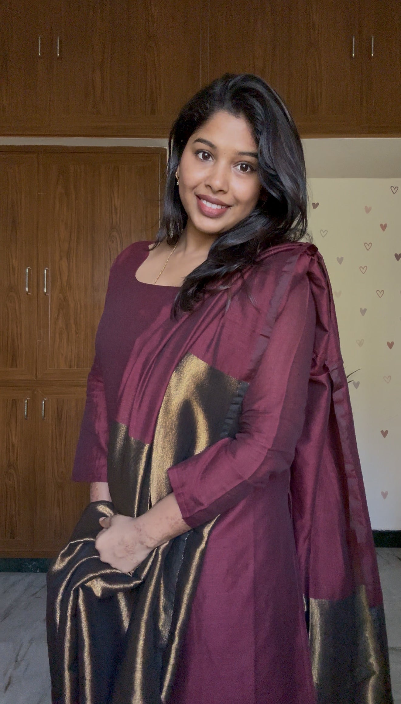 Maroon & Gold Elegance cotton 3 pcs set