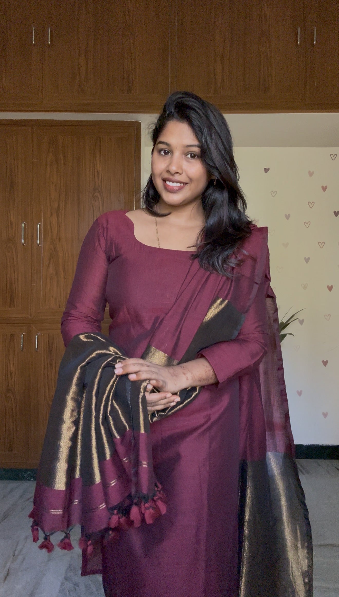 Maroon & Gold Elegance cotton 3 pcs set