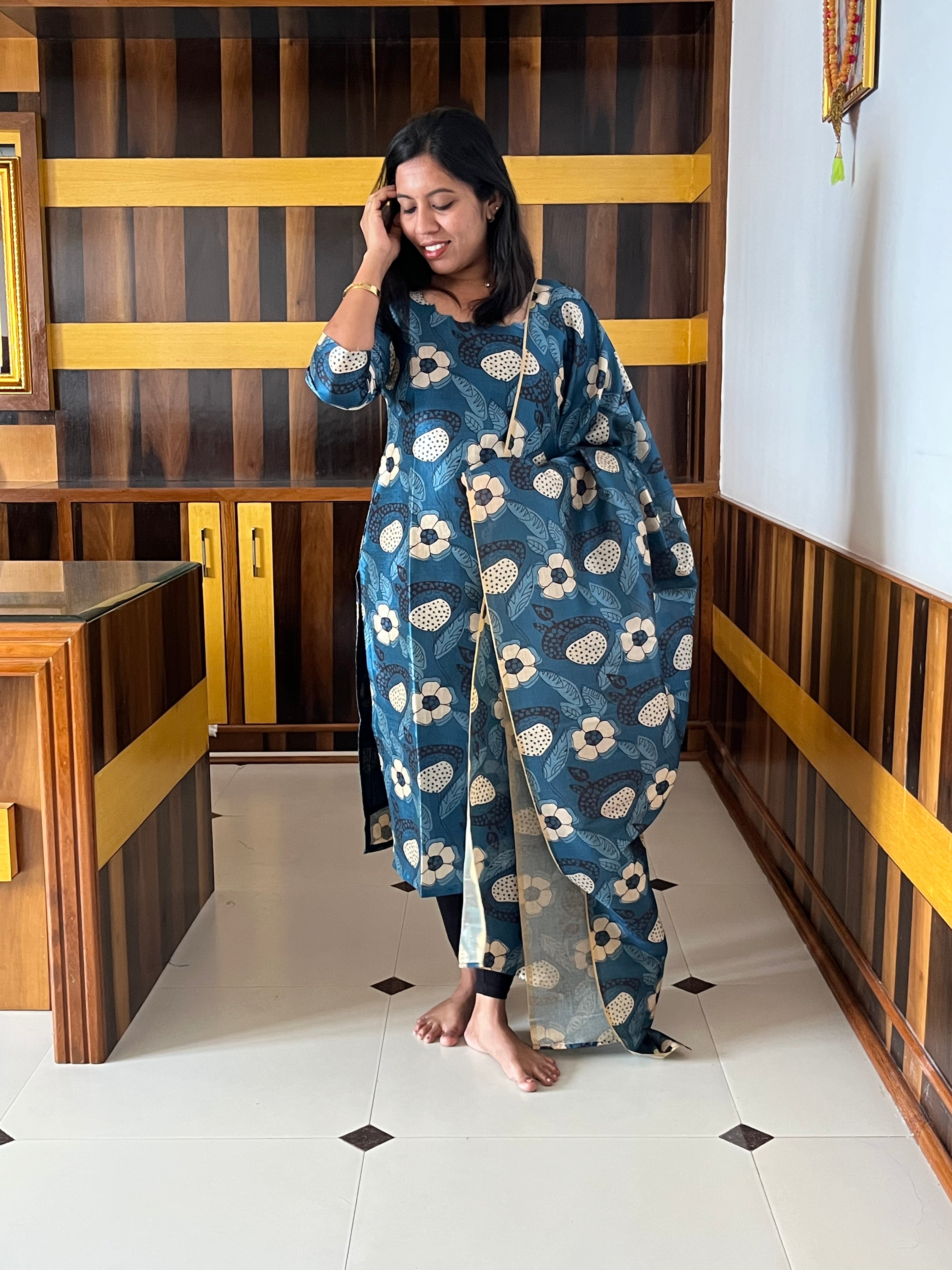 Deep Sea Floral Top & Dupatta