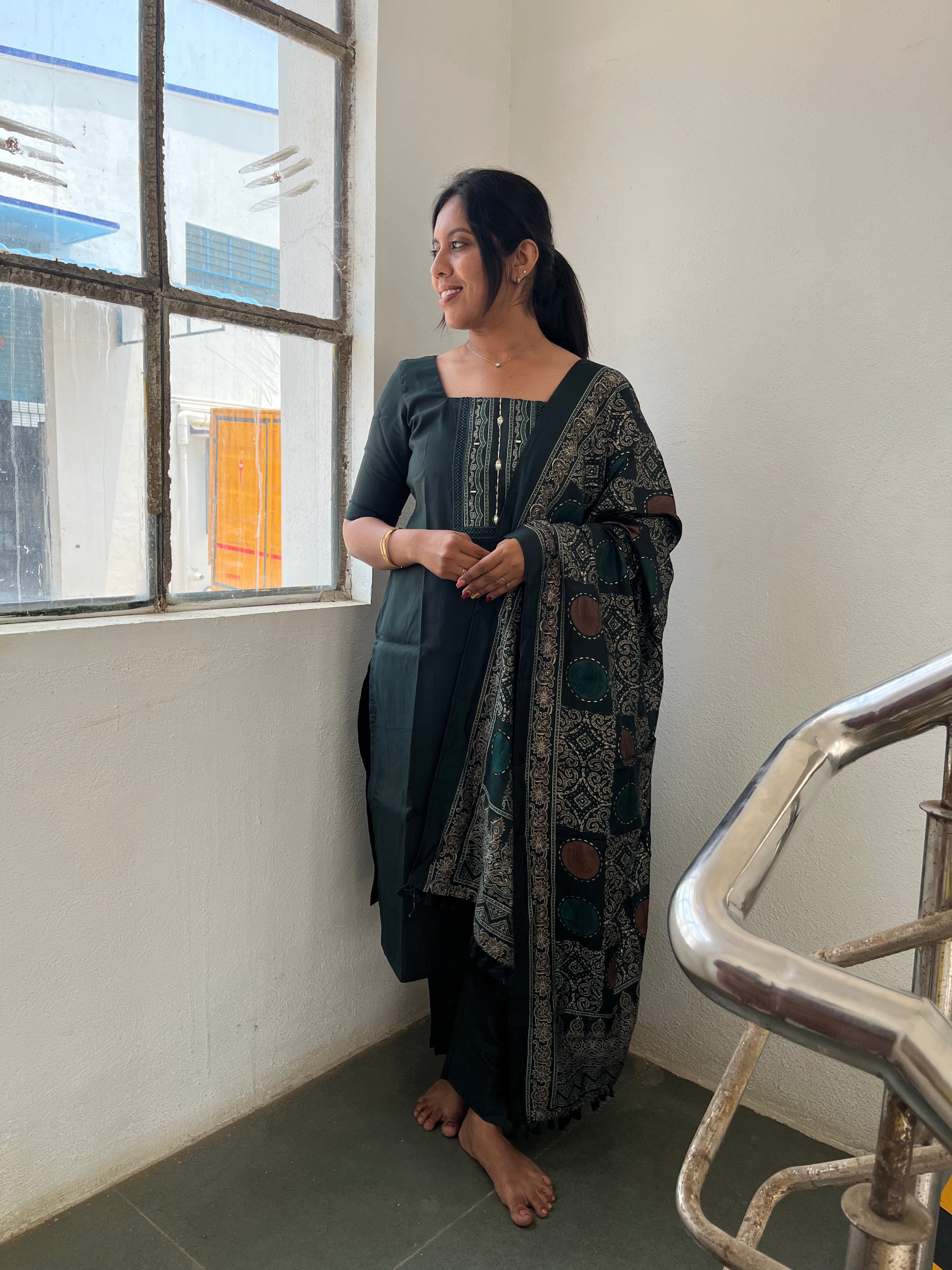 Royal Heritage Bottle Green Salwar Suit