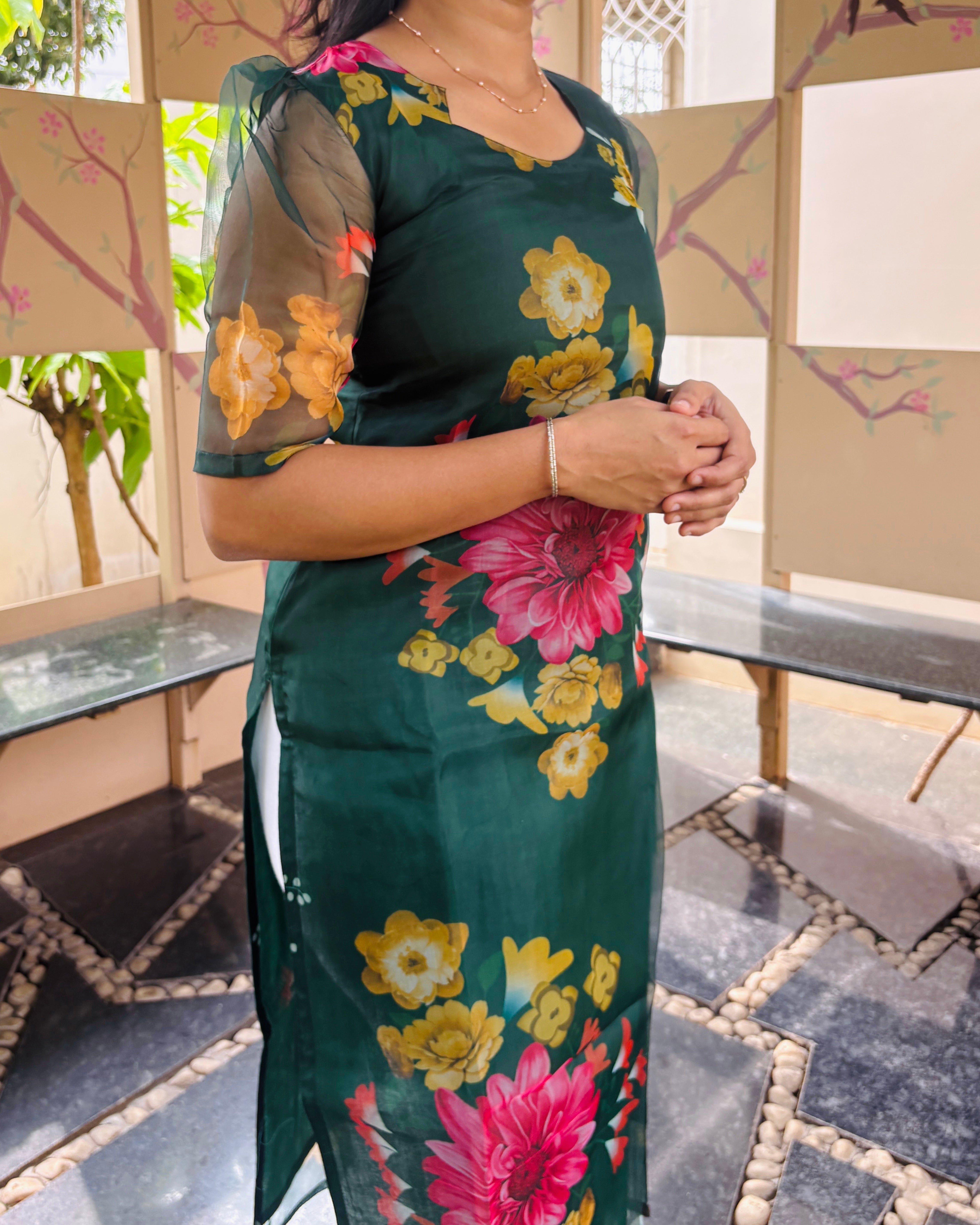 Dark Green Organza Kurti