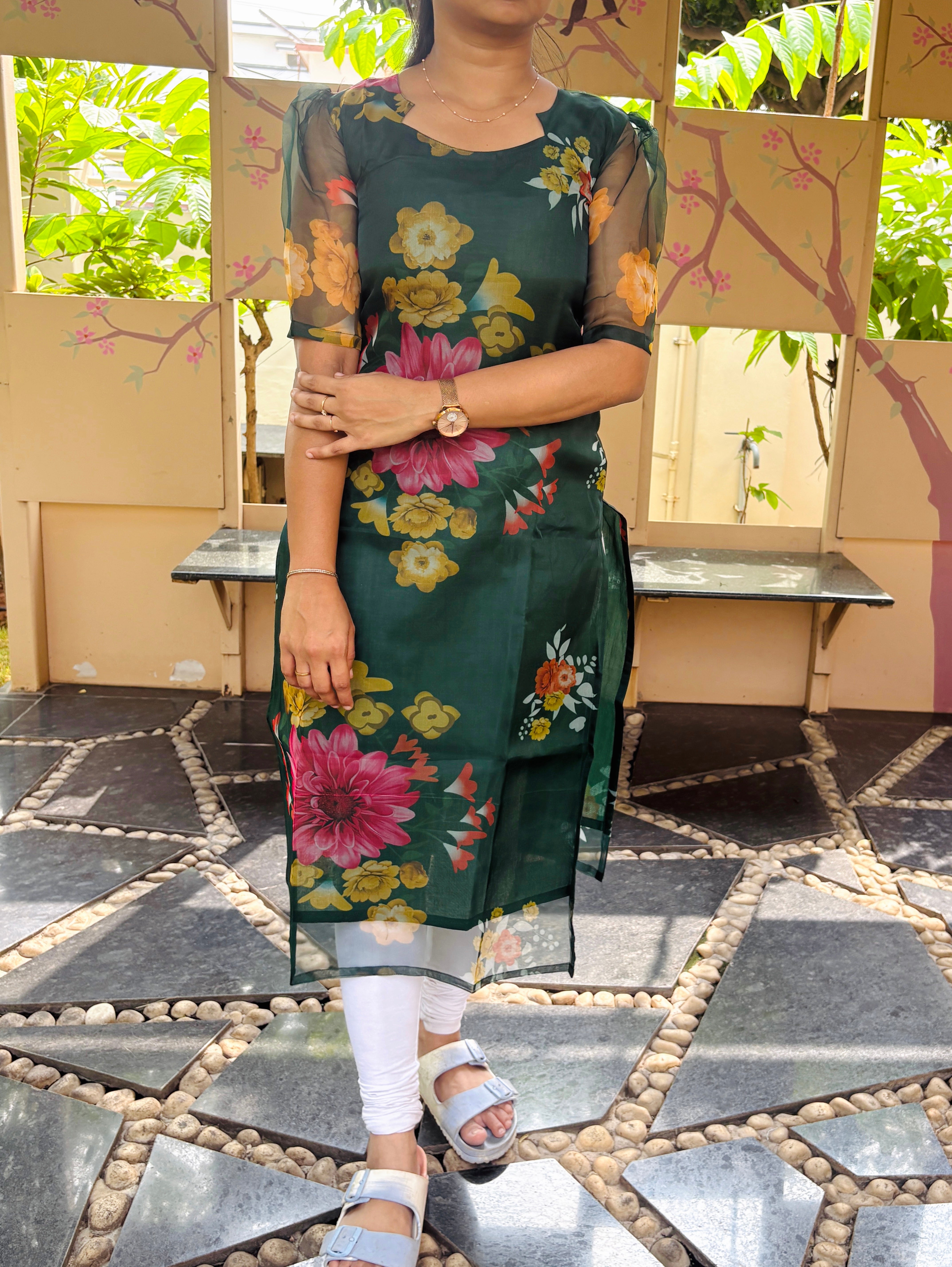 Dark Green Organza Kurti