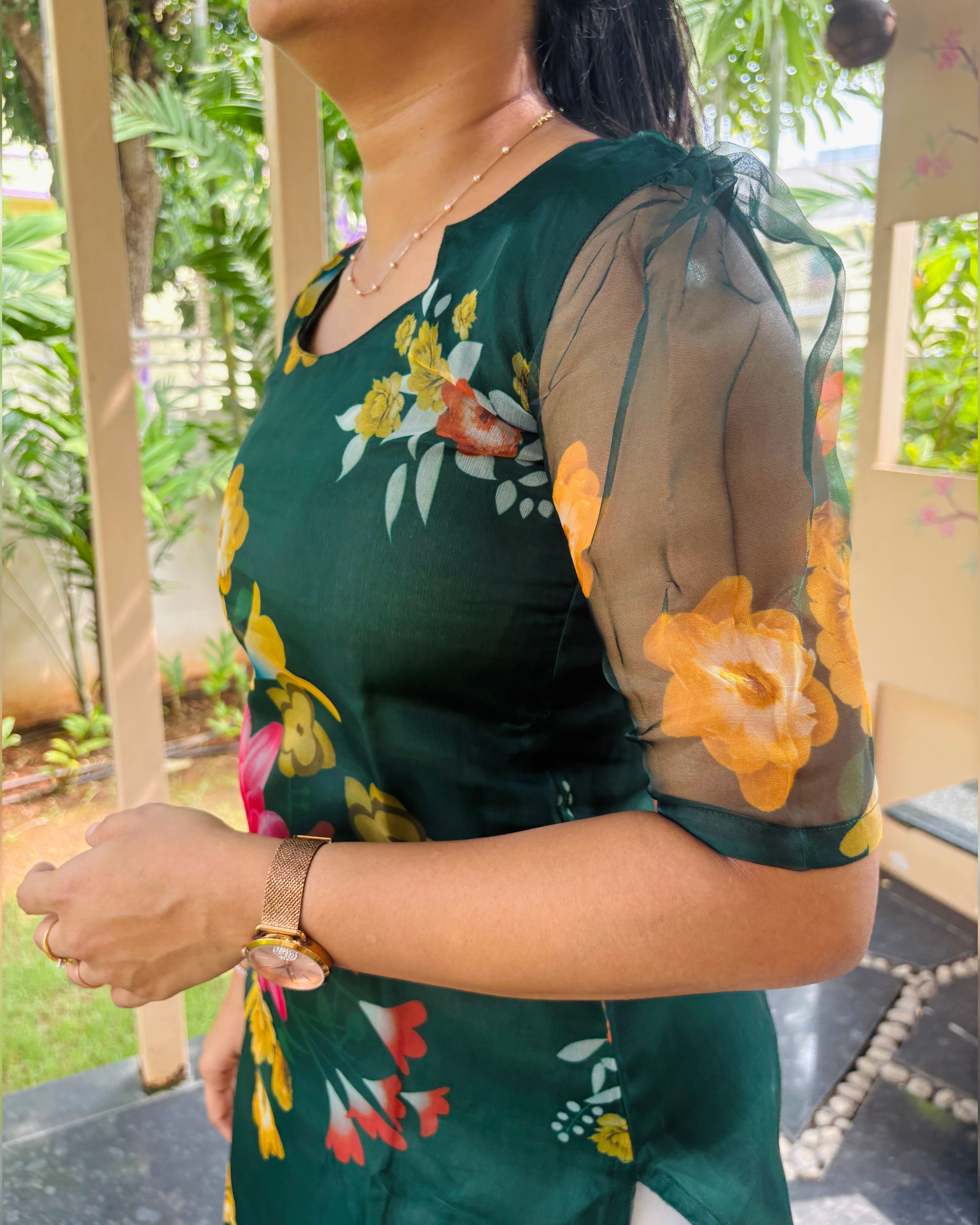 Dark Green Organza Kurti