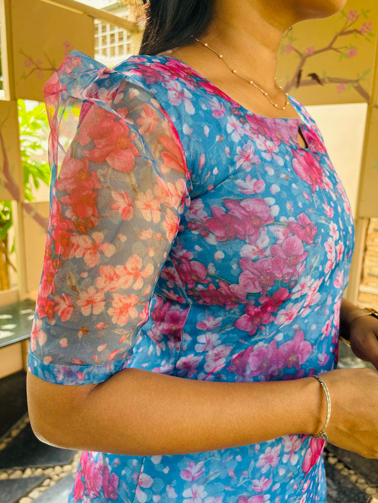 Blue Floral Organza Kurti