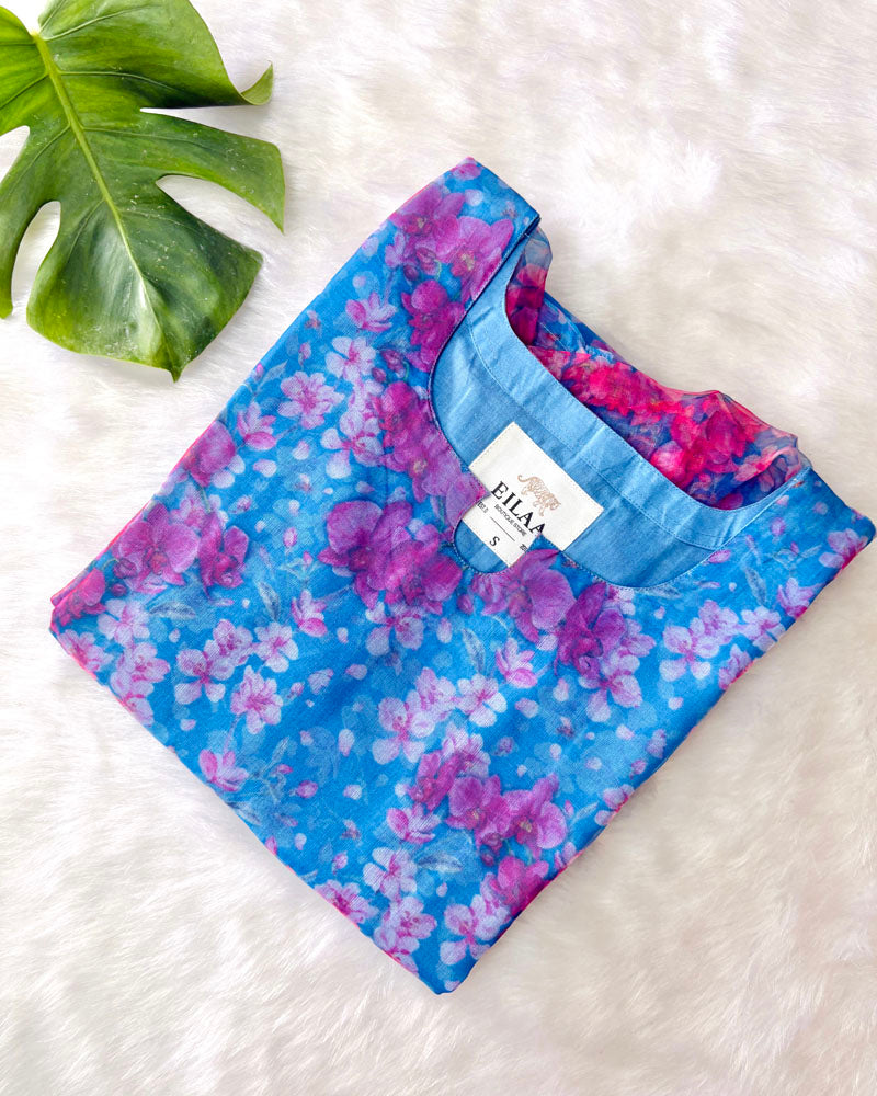 Blue Floral Organza Kurti