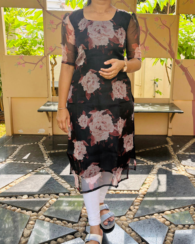 Black Floral Organza Kurti
