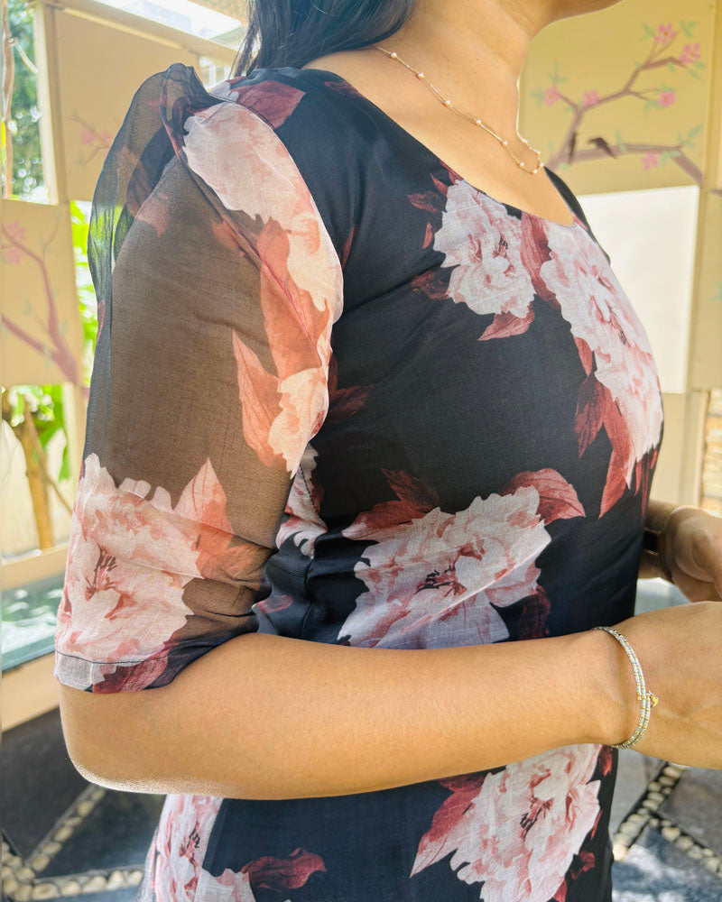 Black Floral Organza Kurti