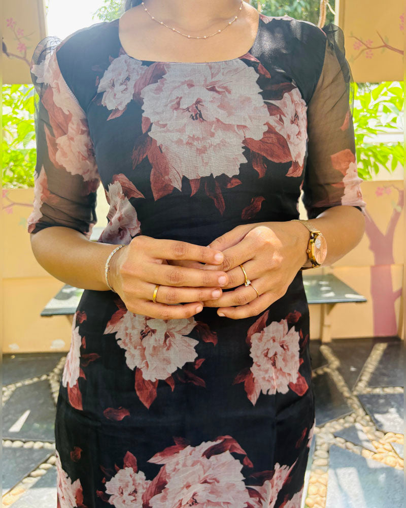 Black Floral Organza Kurti