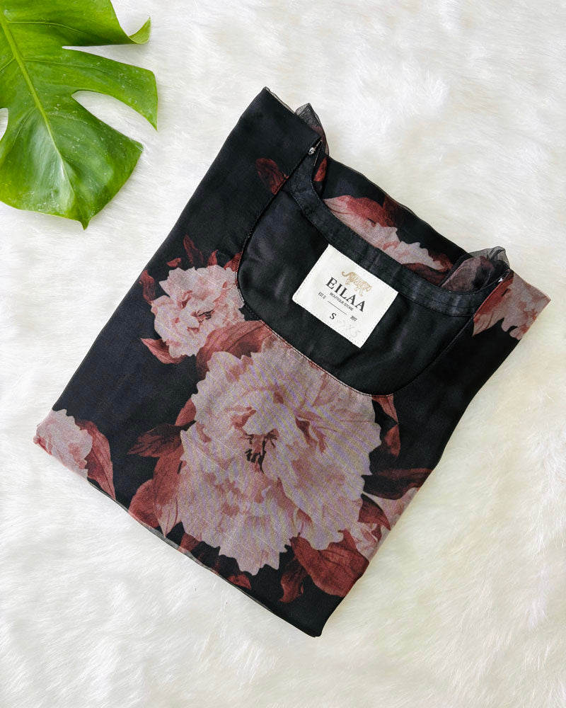 Black Floral Organza Kurti