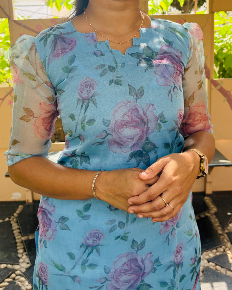 Light Blue Organza Kurti