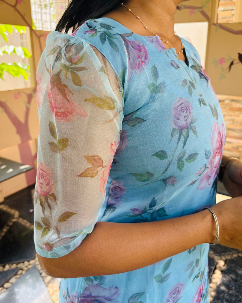 Light Blue Organza Kurti