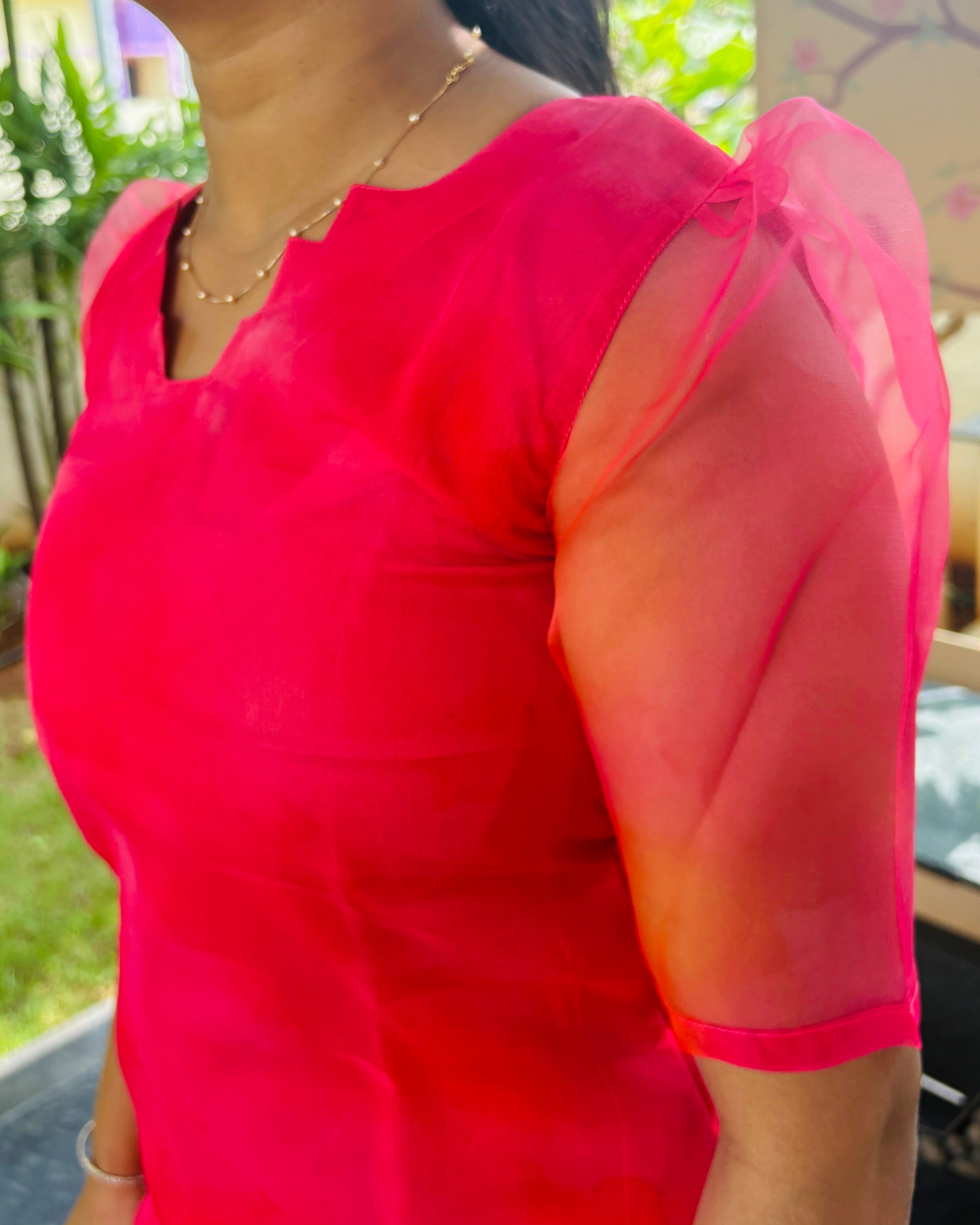 Plain Pink Organza Kurti