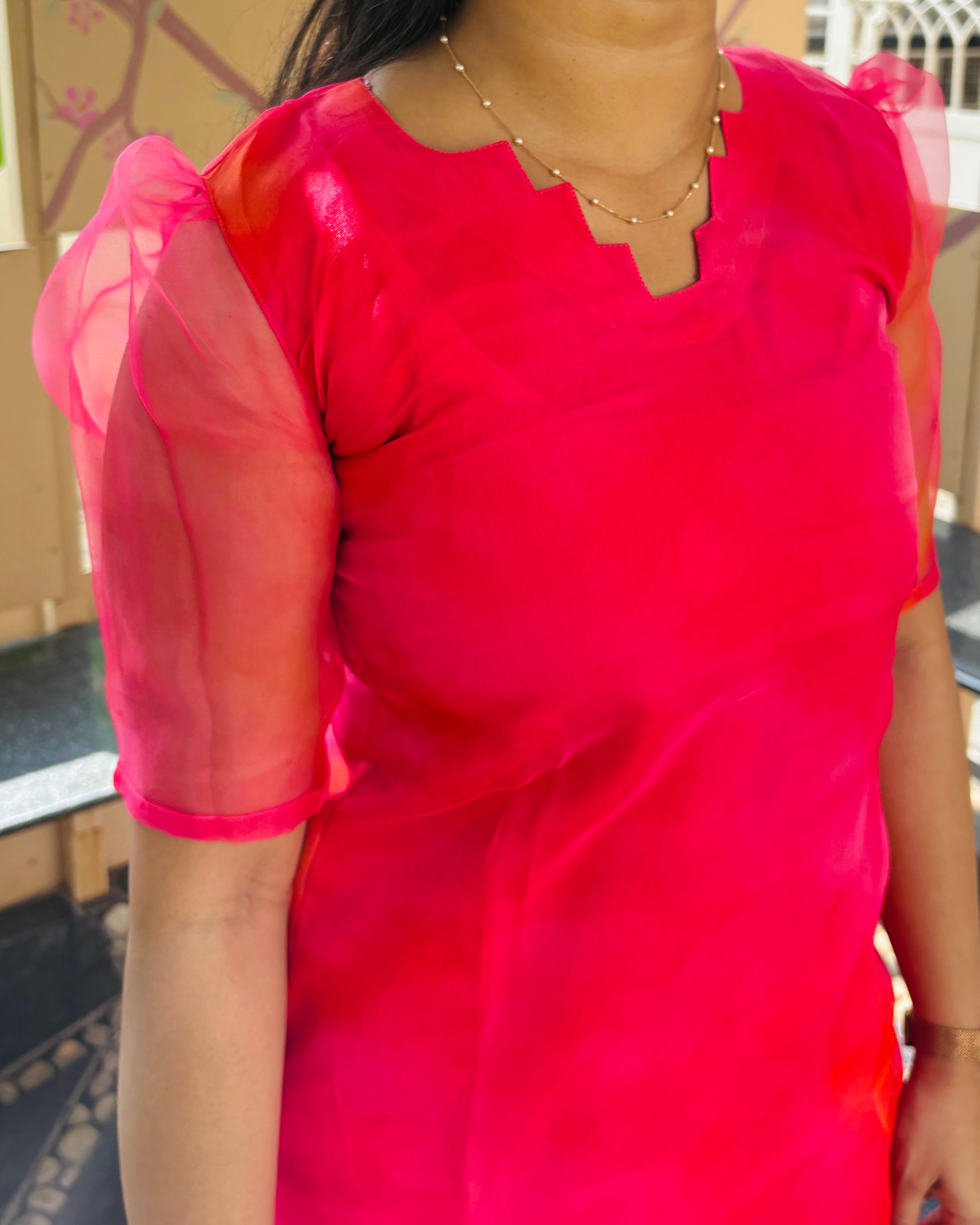 Plain Pink Organza Kurti