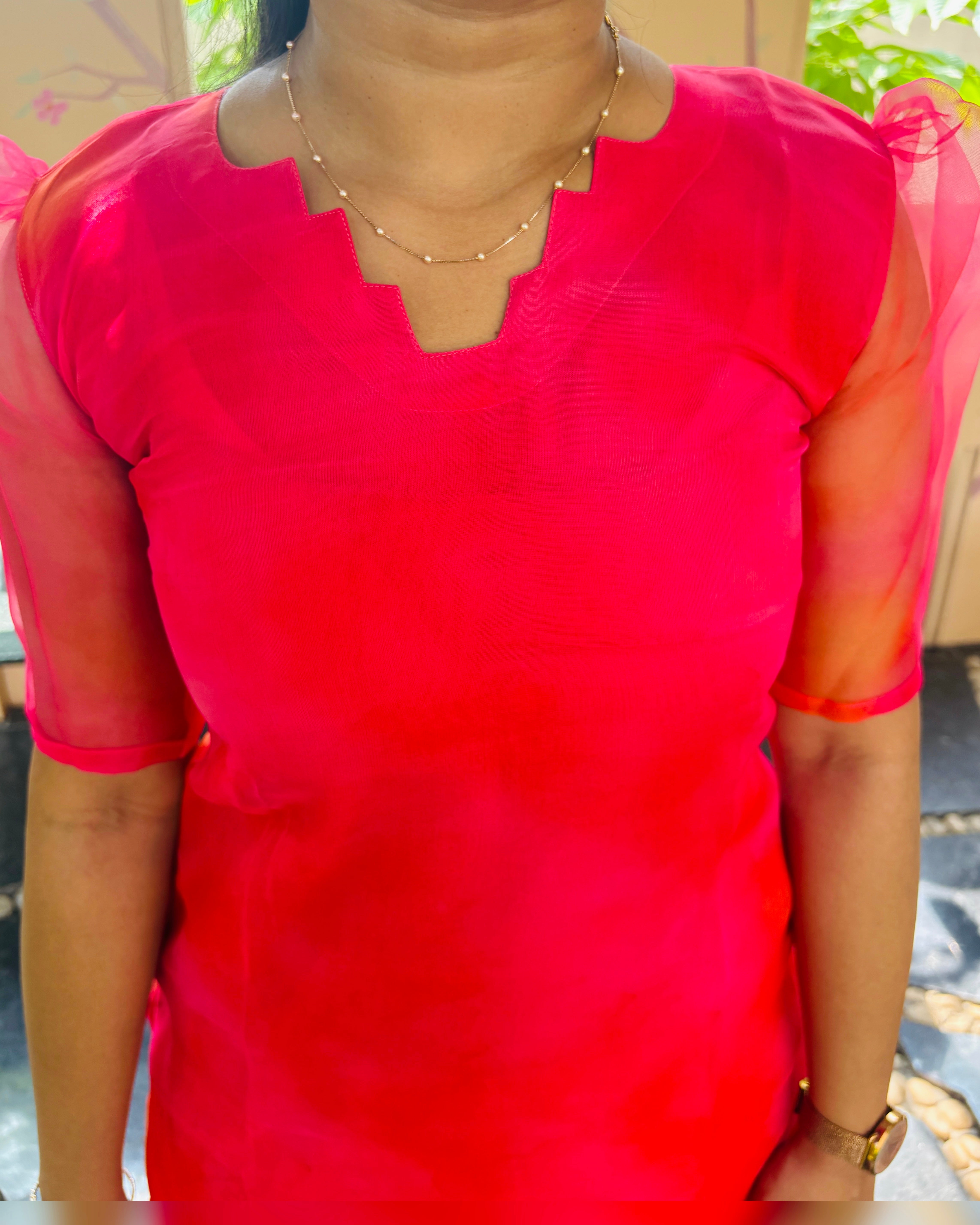 Plain Pink Organza Kurti