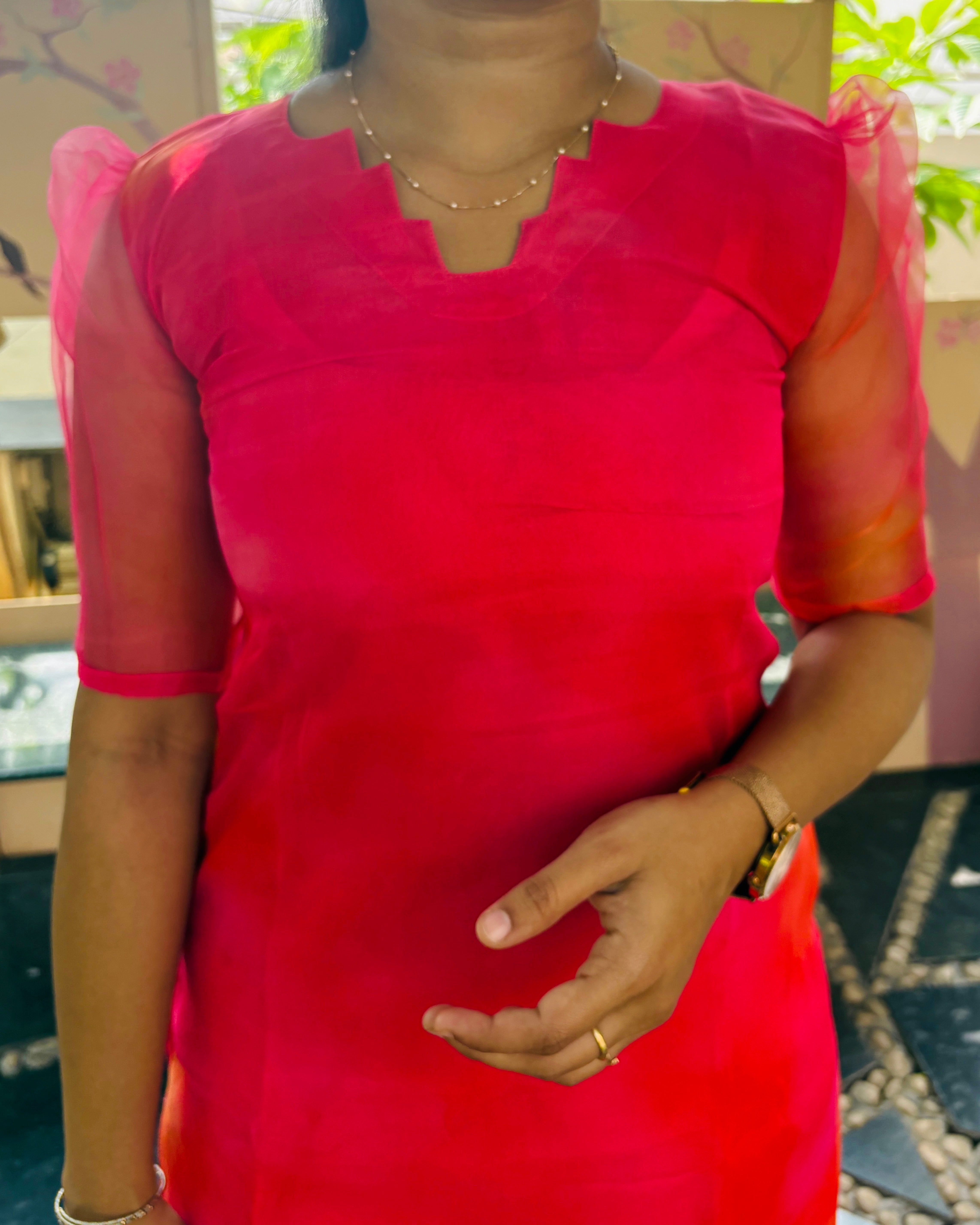 Plain Pink Organza Kurti