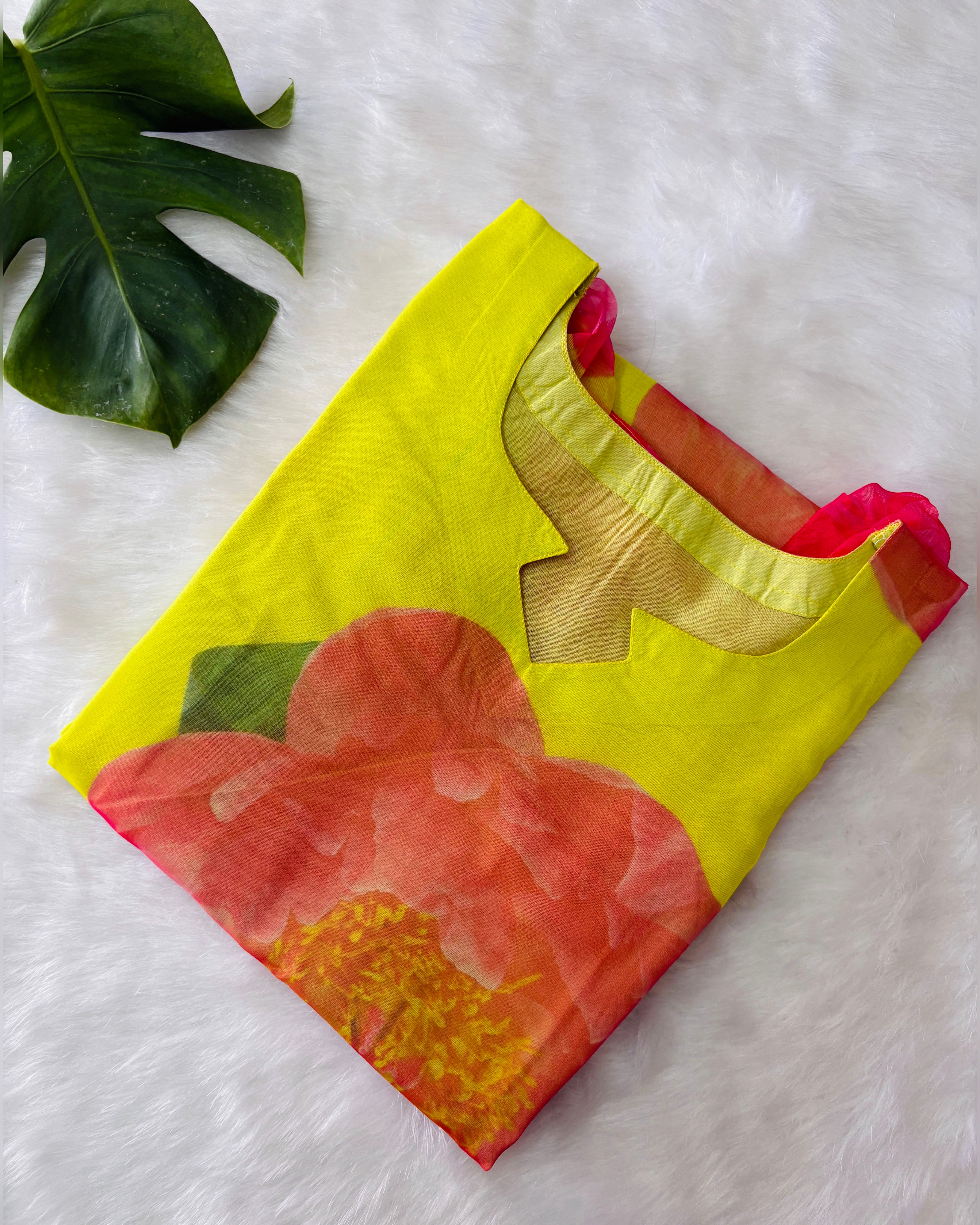 Green Flower Pattern Organza Kurti