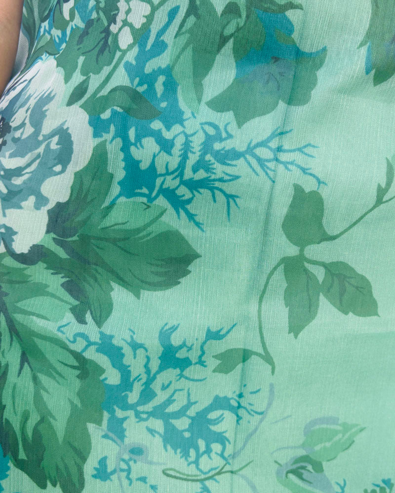 Green Floral Printed Organza Kurti