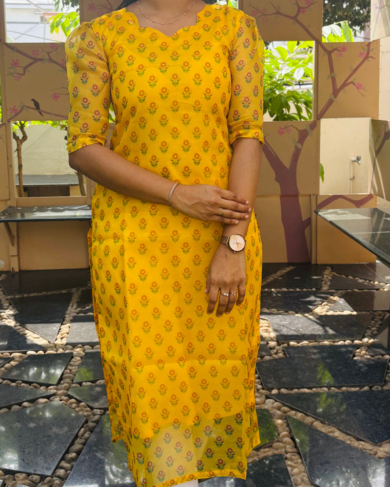 Yellow Charm Organza Kurti