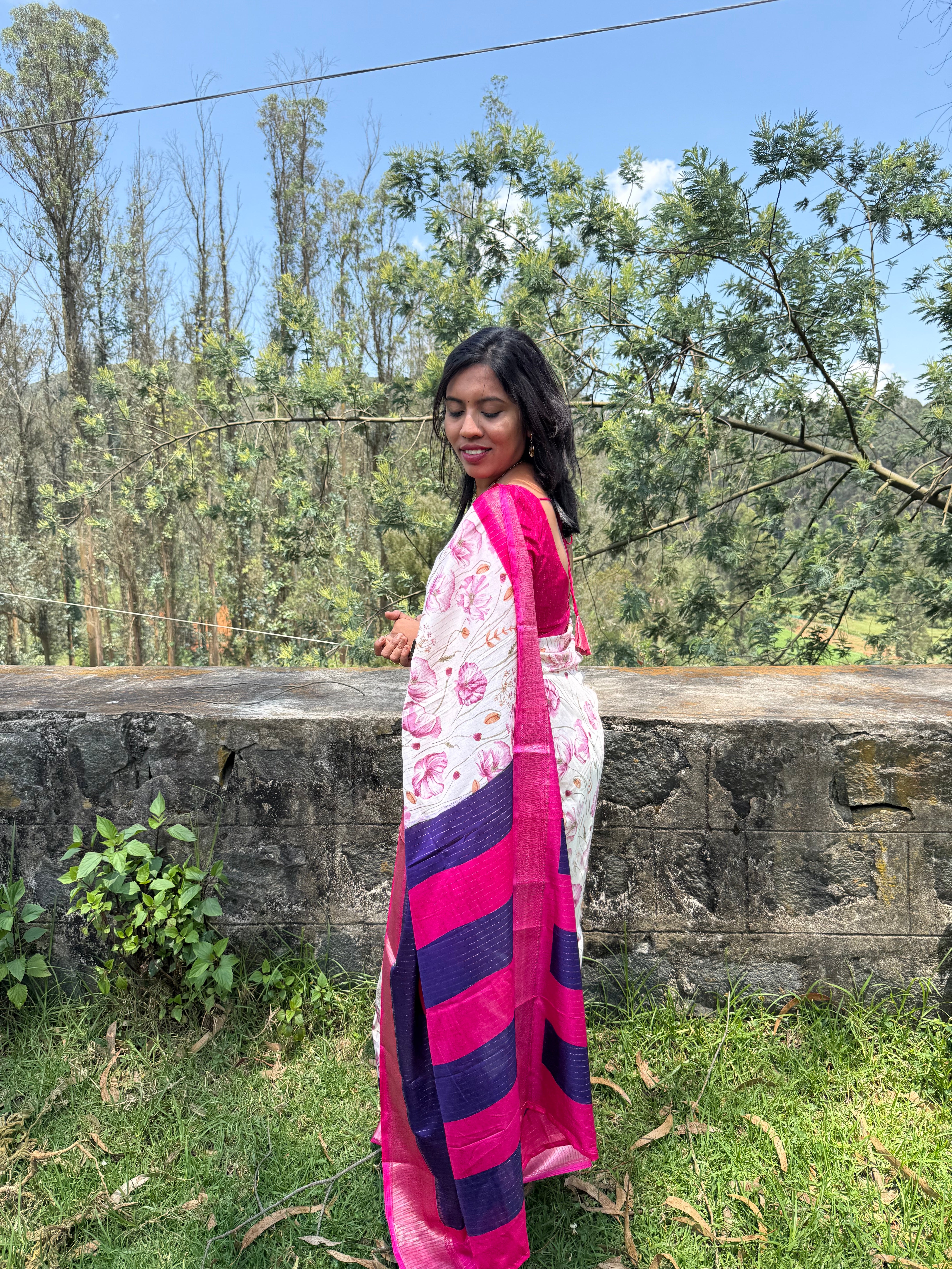 Ivory Bloom & Berry Edge Saree