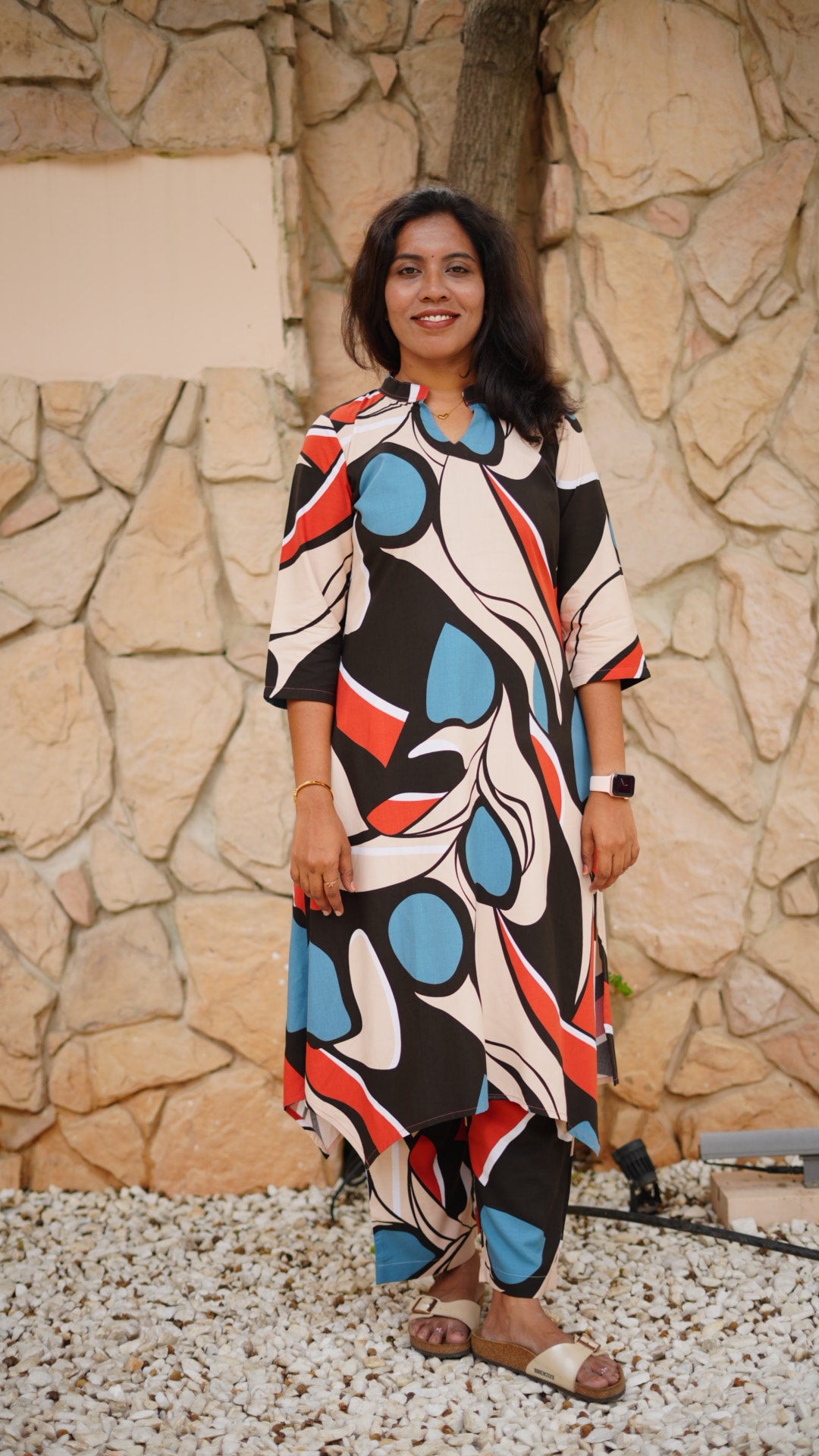 Modern Abstract Print Kurta Set
