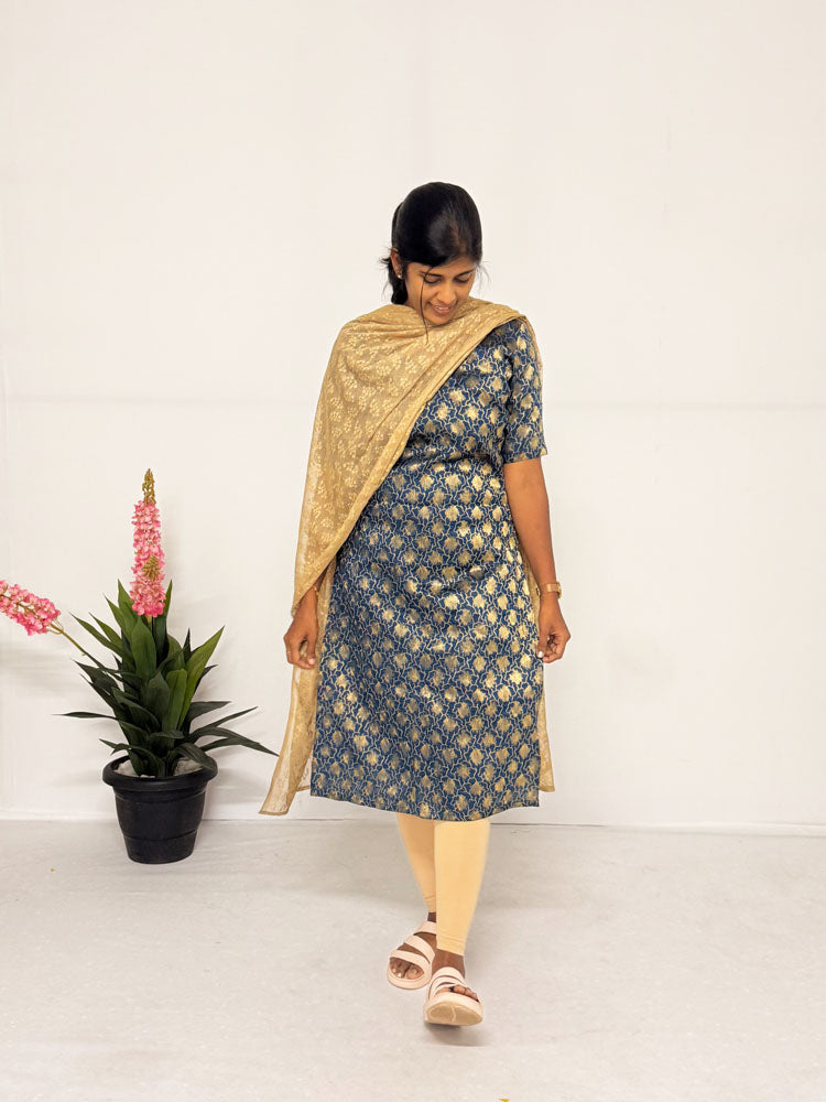 Navy Blue with golden zari Motif kurti