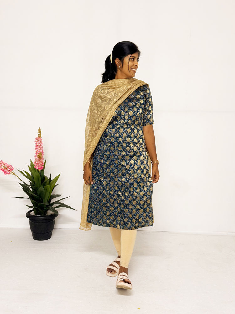Navy Blue with golden zari Motif kurti