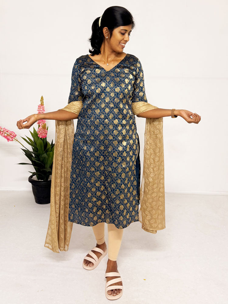 Navy Blue with golden zari Motif kurti