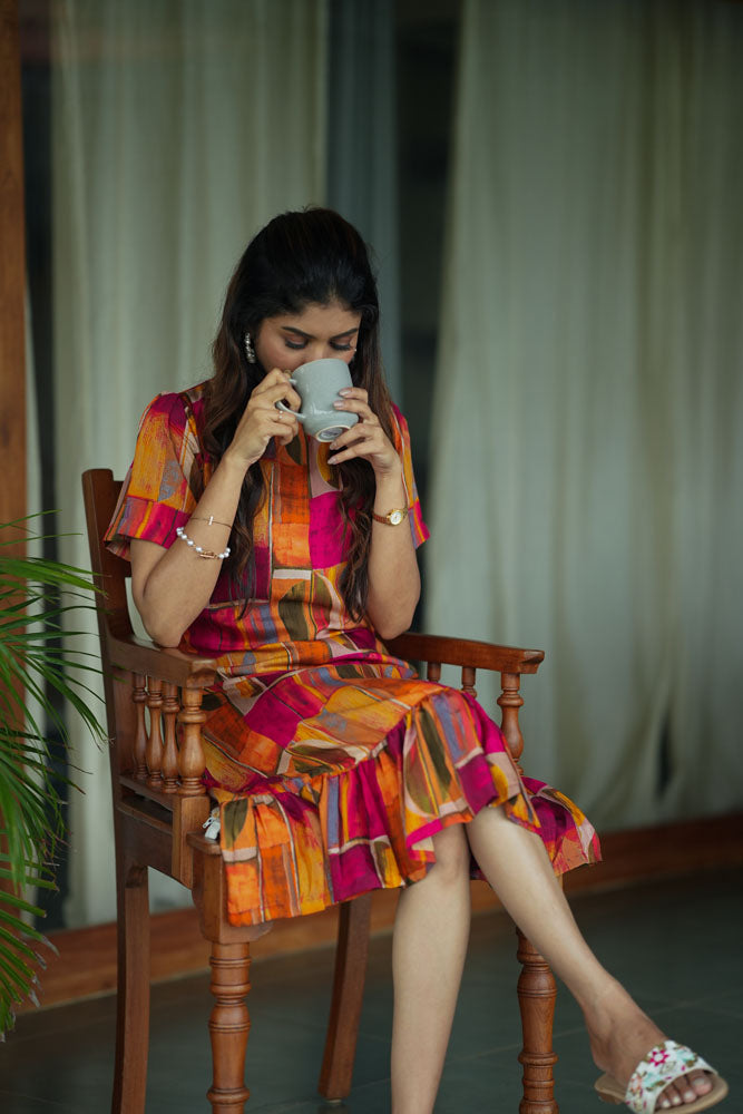 Sunset Yellow Floral Midi Dress