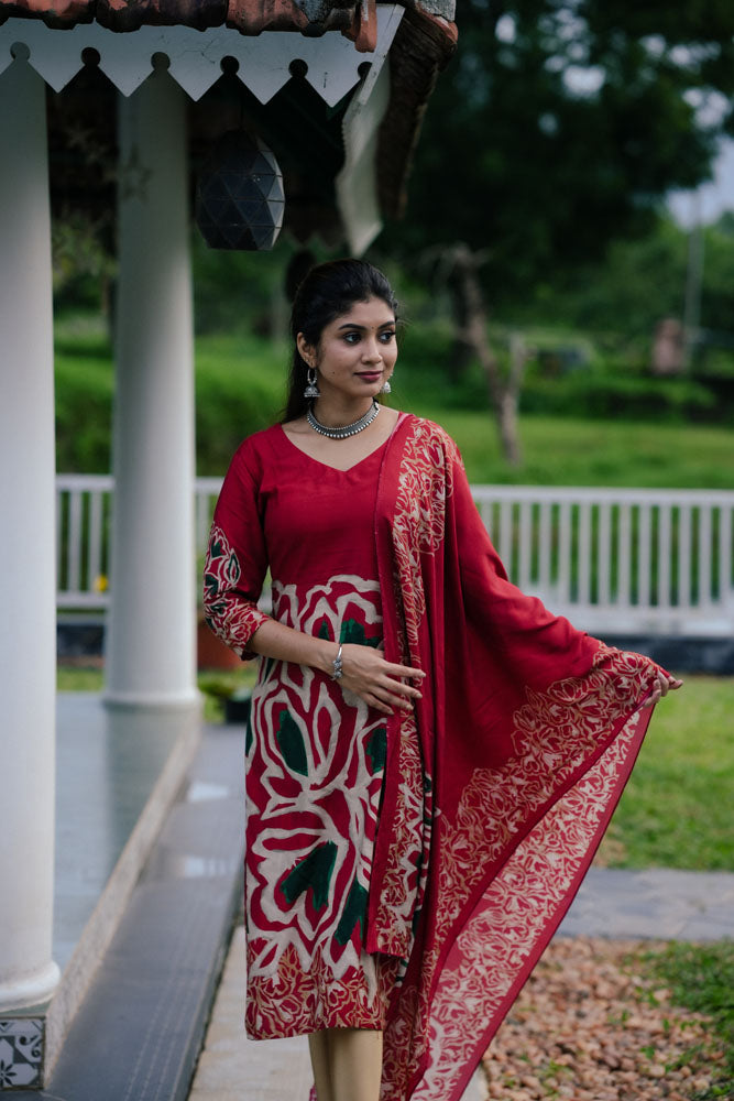 Maroon Kurti Set With Dupatta