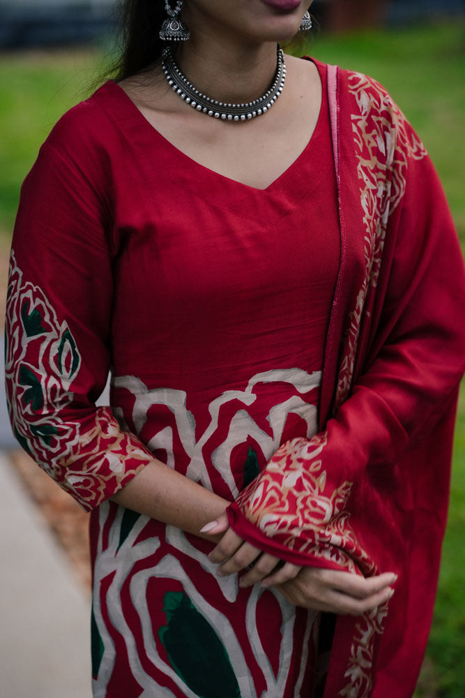 Maroon Kurti Set With Dupatta