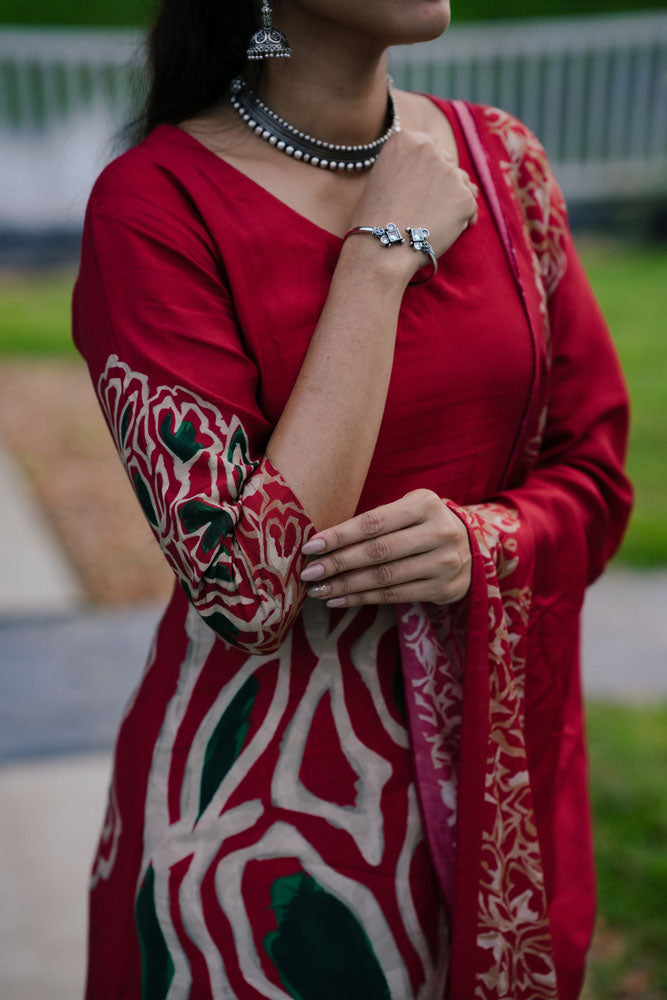 Maroon Kurti Set With Dupatta